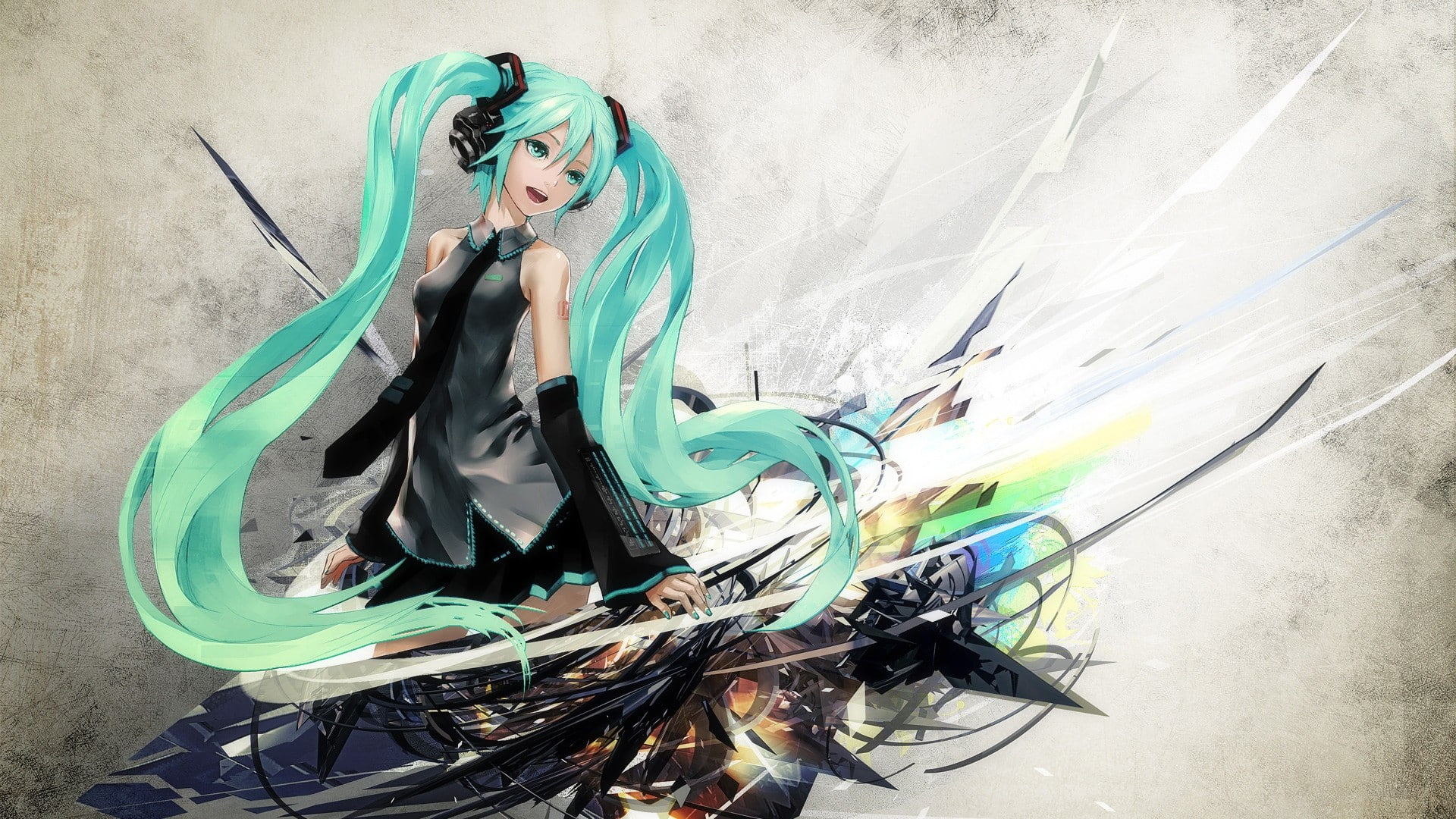 anime girls, headphones, long hair, 1080P, Hatsune Miku, Vocaloid, HD Wallpaper