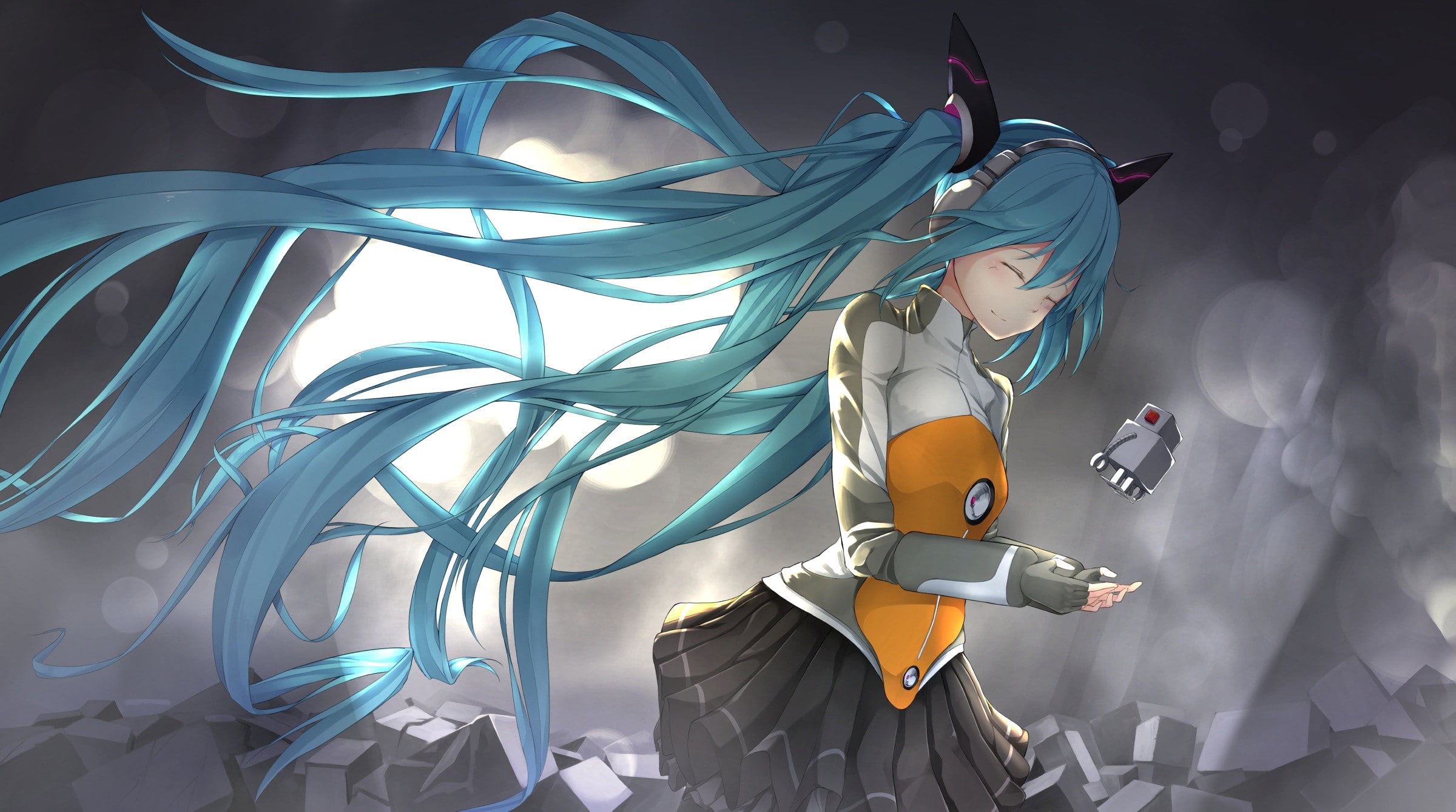 long hair, anime, skirt, anime girls, Hatsune Miku, blue hair, 1080P, Vocaloid, HD Wallpaper