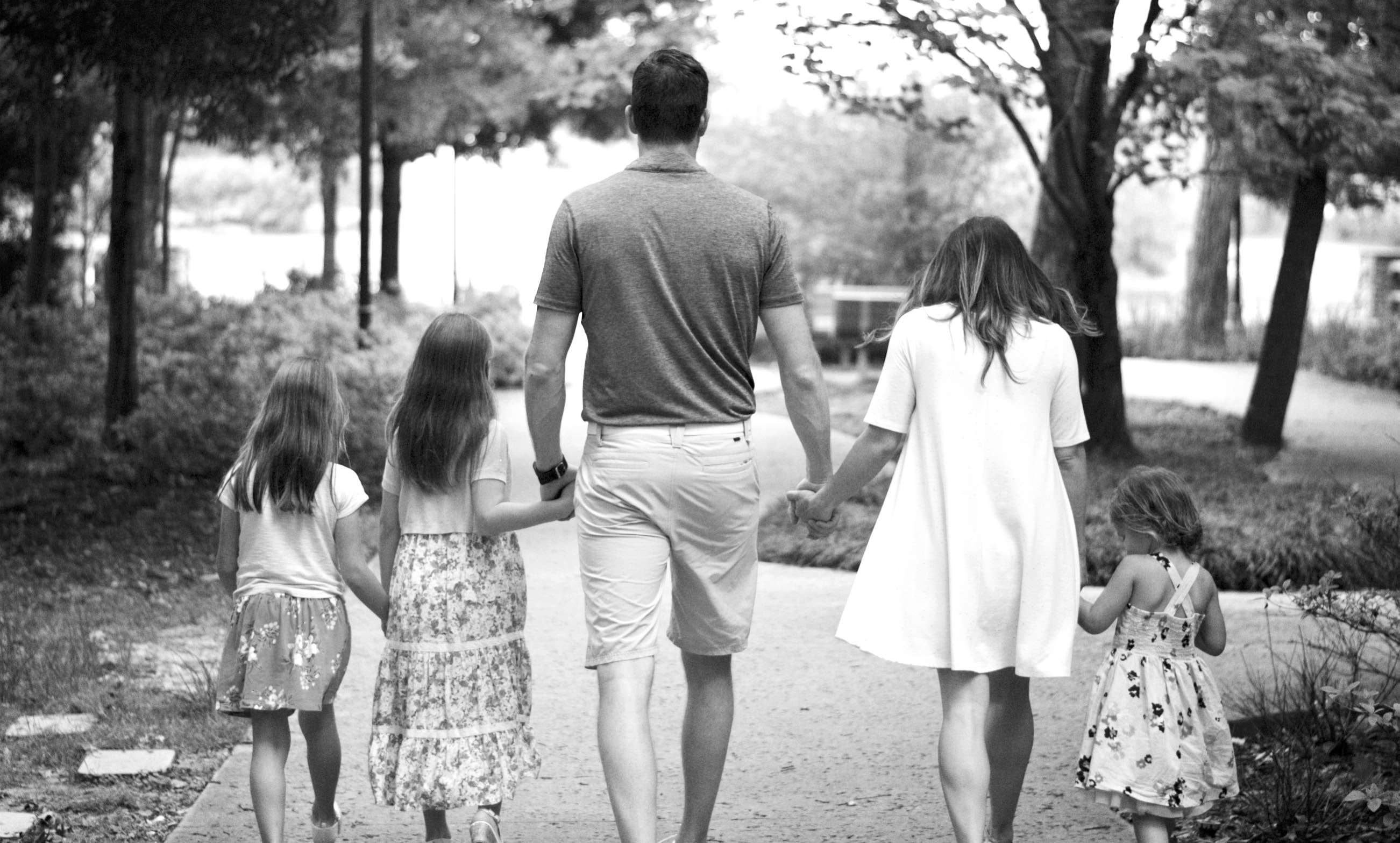 blurr, lifestyles, walking, blur, fun, dad, three quarter length, child, family, adult, rear view, holding hands, outdoors, green, tree, photo session, HD Wallpaper