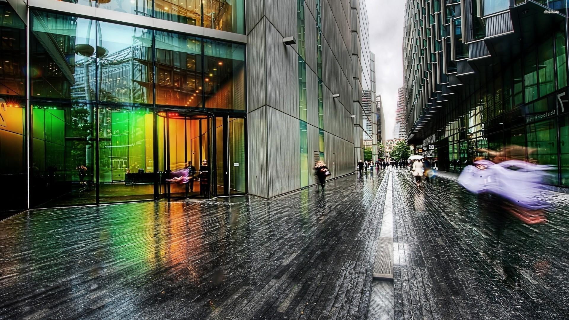 mode of transportation, motion, office building exterior, city, blurrs, outdoors, architecture, building exterior, group of people, city street, buildings, HD Wallpaper