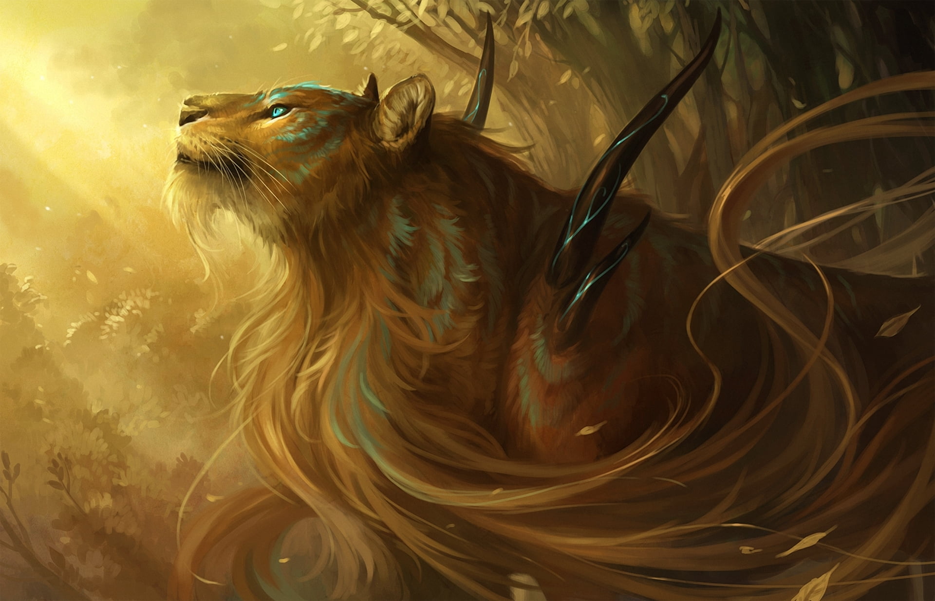 spikes, motion, eyes, animals in the wild, one animal, backgrounds, nature, illustration, sea, Leo, close-up, blue, fantasy, outdoors, water, 1080P, animal wildlife, HD Wallpaper
