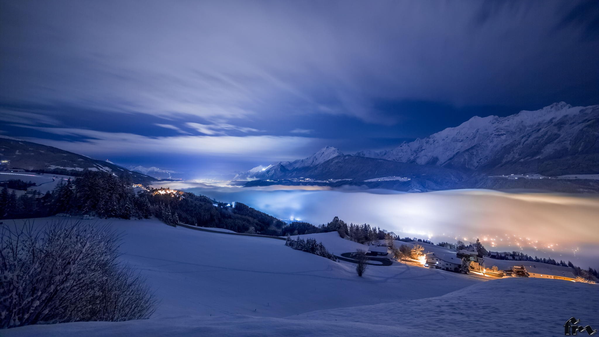 1080P, mountains, snow, valley, Night, photograph, mist, mountain, winter, snowy, HD Wallpaper