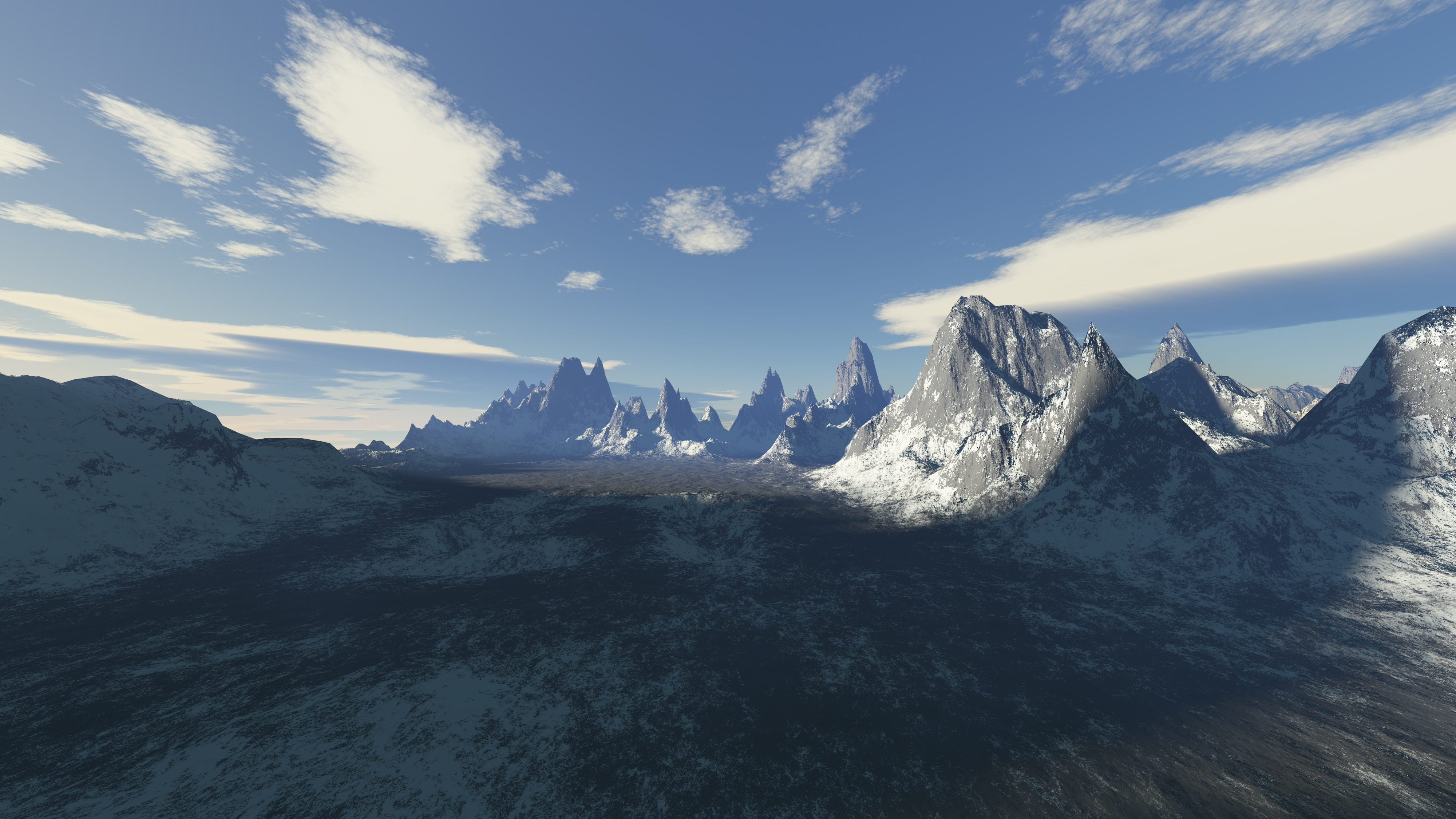 cloud - sky, 4K, altiplano, lonely, outdoors, virtual, exploration, sky, snow, landscape, desolate, day, no people, mountain, computer generated, tranquility, HD Wallpaper