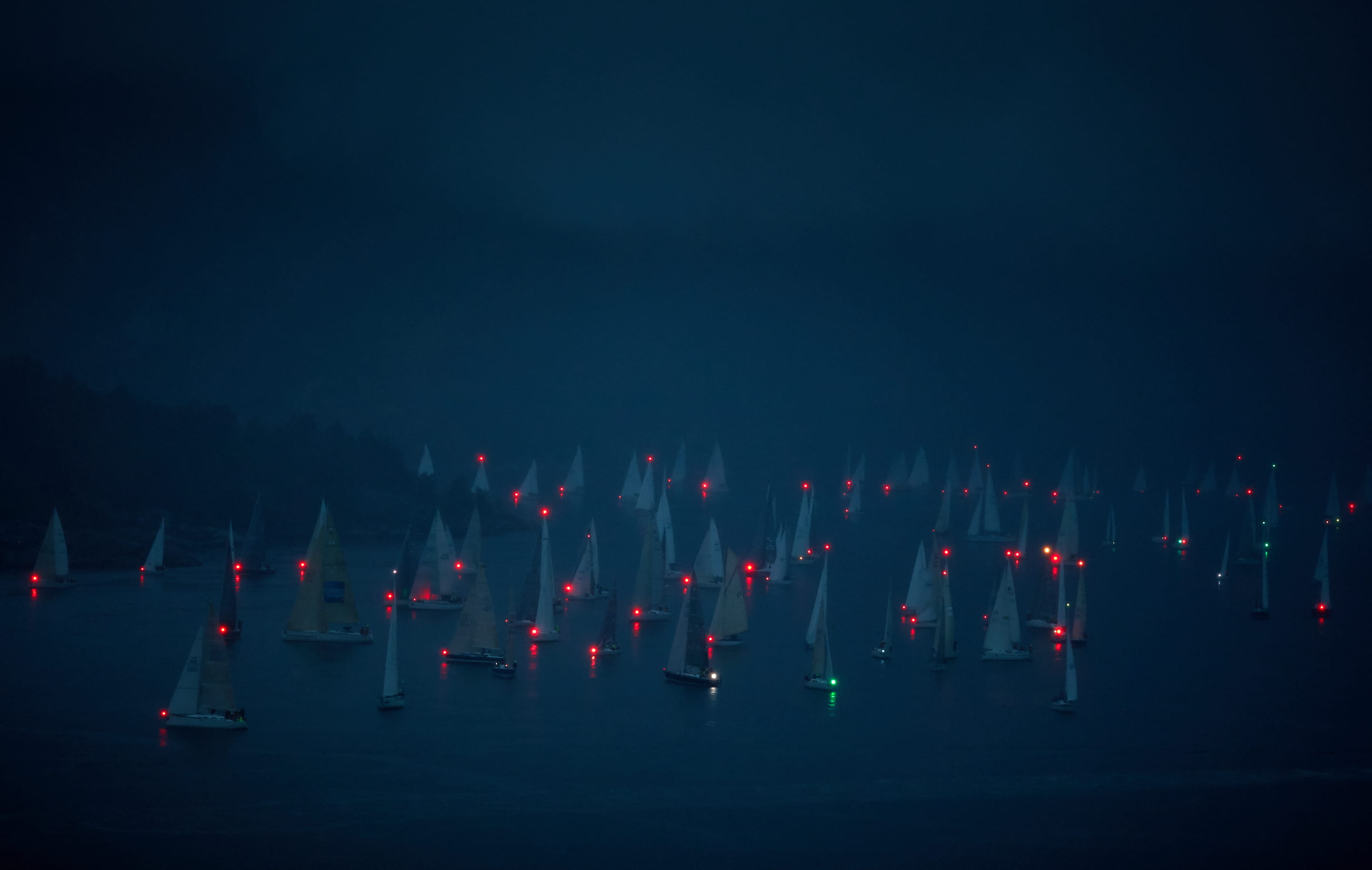 boats, rainy, multiple, people, nautical, water, 2K, night, sailing, adventure, red, race, mast, nautical Vessel, boat, illuminated, crowded, lighting Equipment, HD Wallpaper
