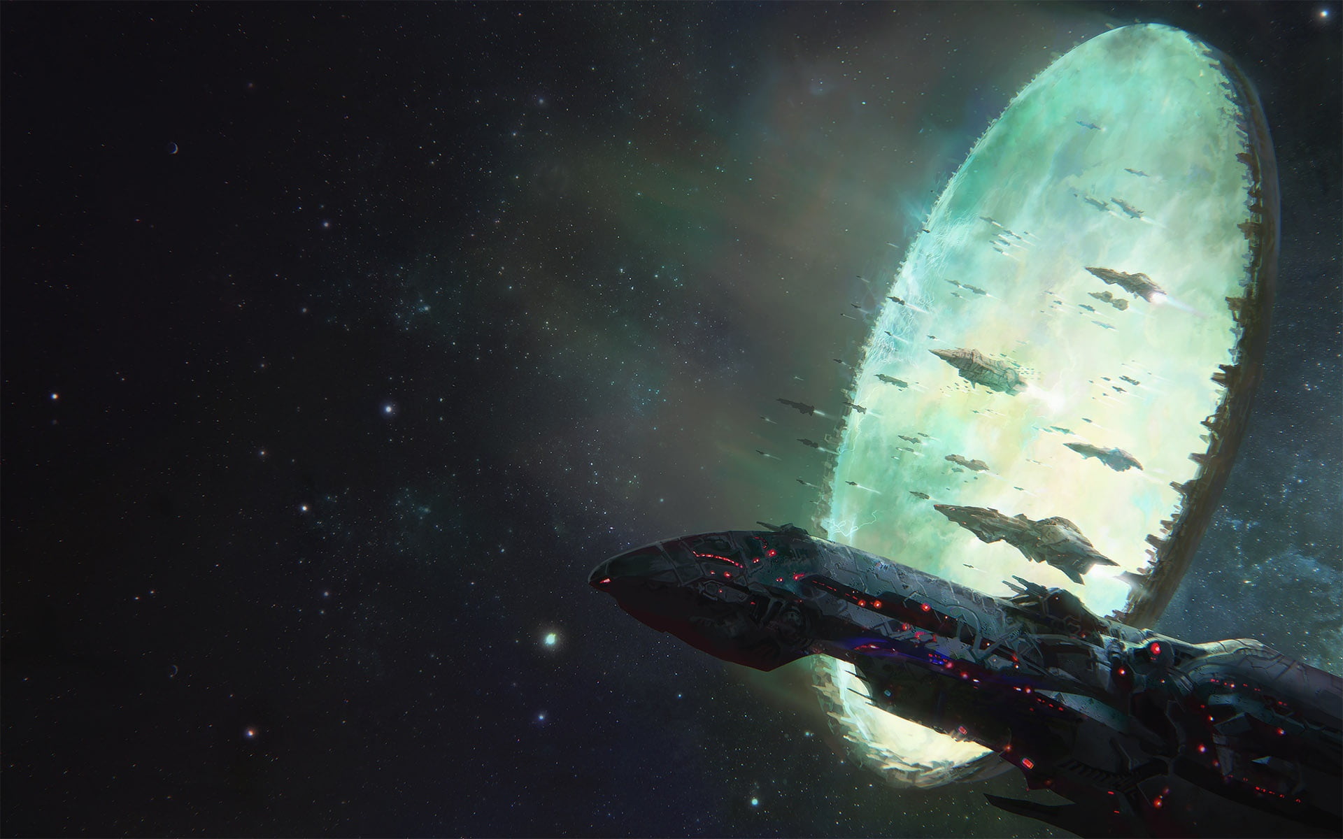 spaceships, stars, futuristic, space, fantasy, 1080P, science fiction, galaxy, cosmos, fantasy art, artwork, stargate, Jack Campbell, The Lost Fleet, sci-fi, HD Wallpaper