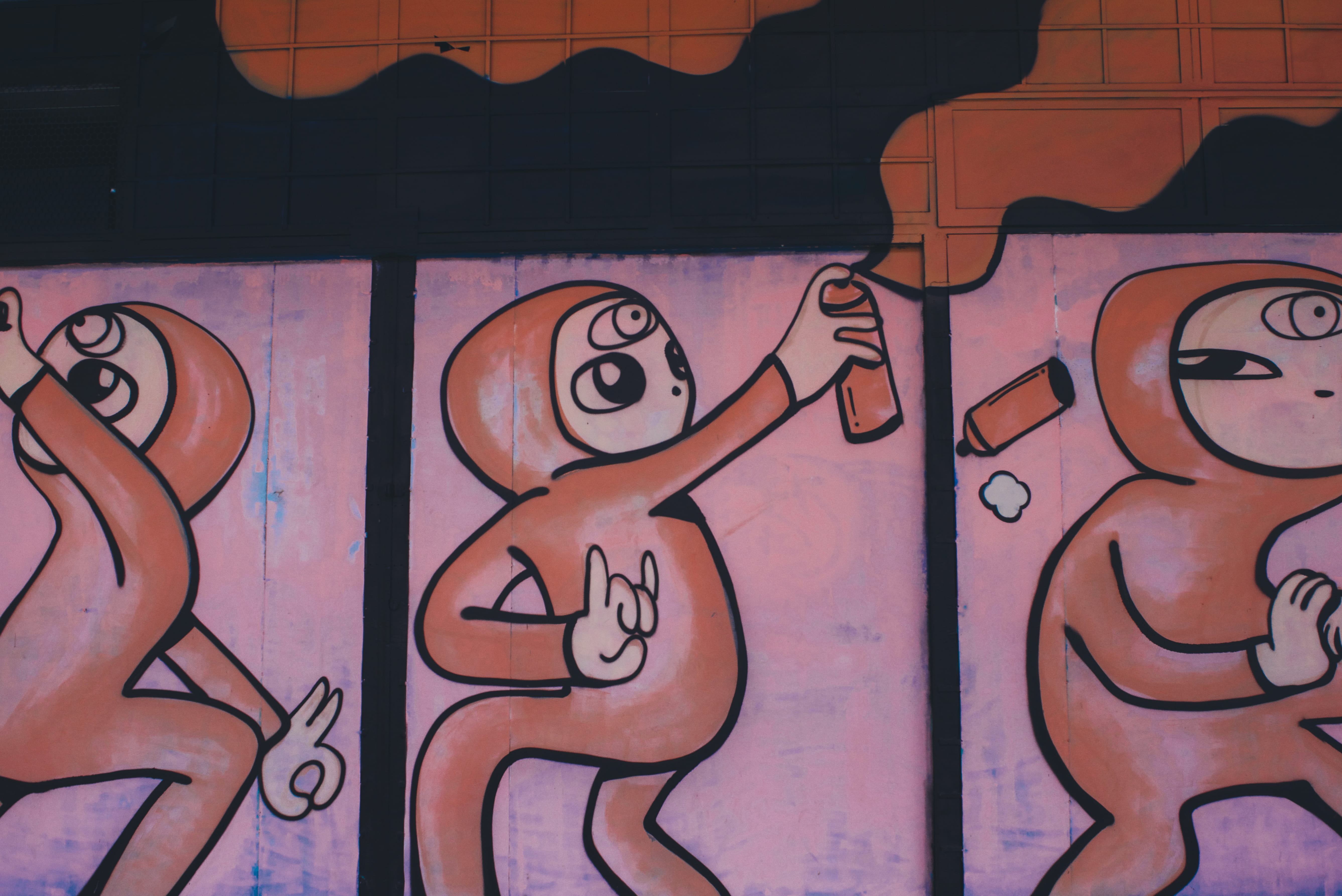 text, poetry, art, full frame, close-up, figures, grafite, black, day, built structure, street art, spray, urban, can, orange, no people, paz, alphabet, HD Wallpaper