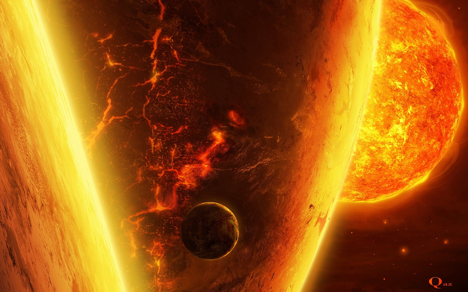 space, Sun, planet, artwork, space art, QAuZ, 1080P, HD Wallpaper