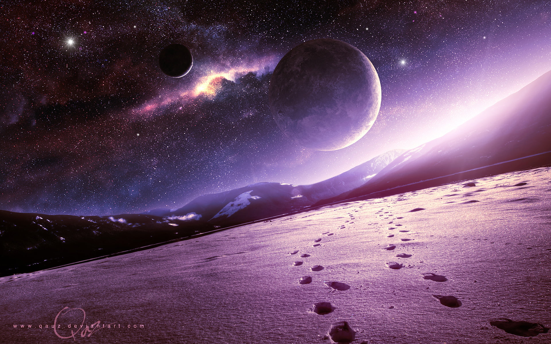 snow, planet, art, 1080P, Space, mood, qauz, mountains, HD Wallpaper