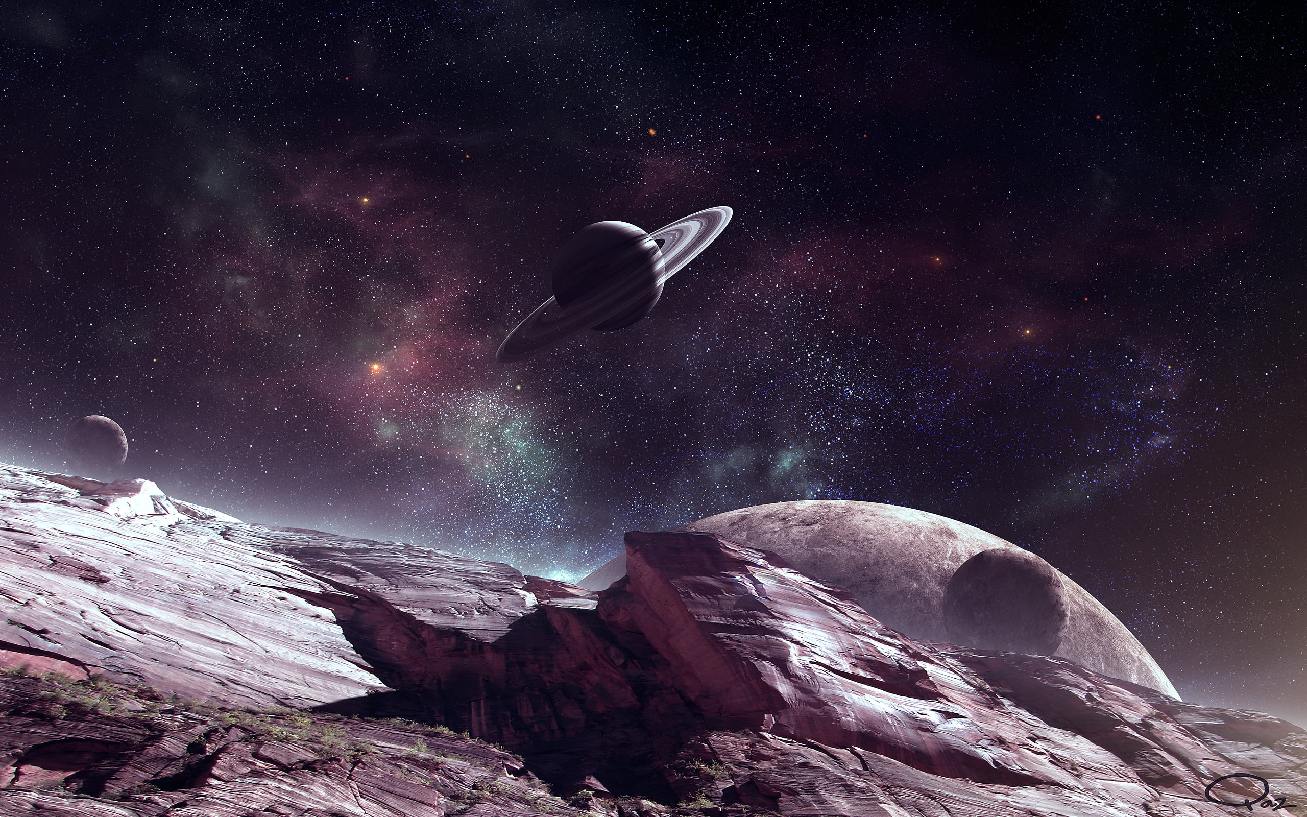 no people, planet, ring, art, scenics - nature, 2K, tranquil scene, surface, constellation, space, stars, milky way, science, nature, night, HD Wallpaper