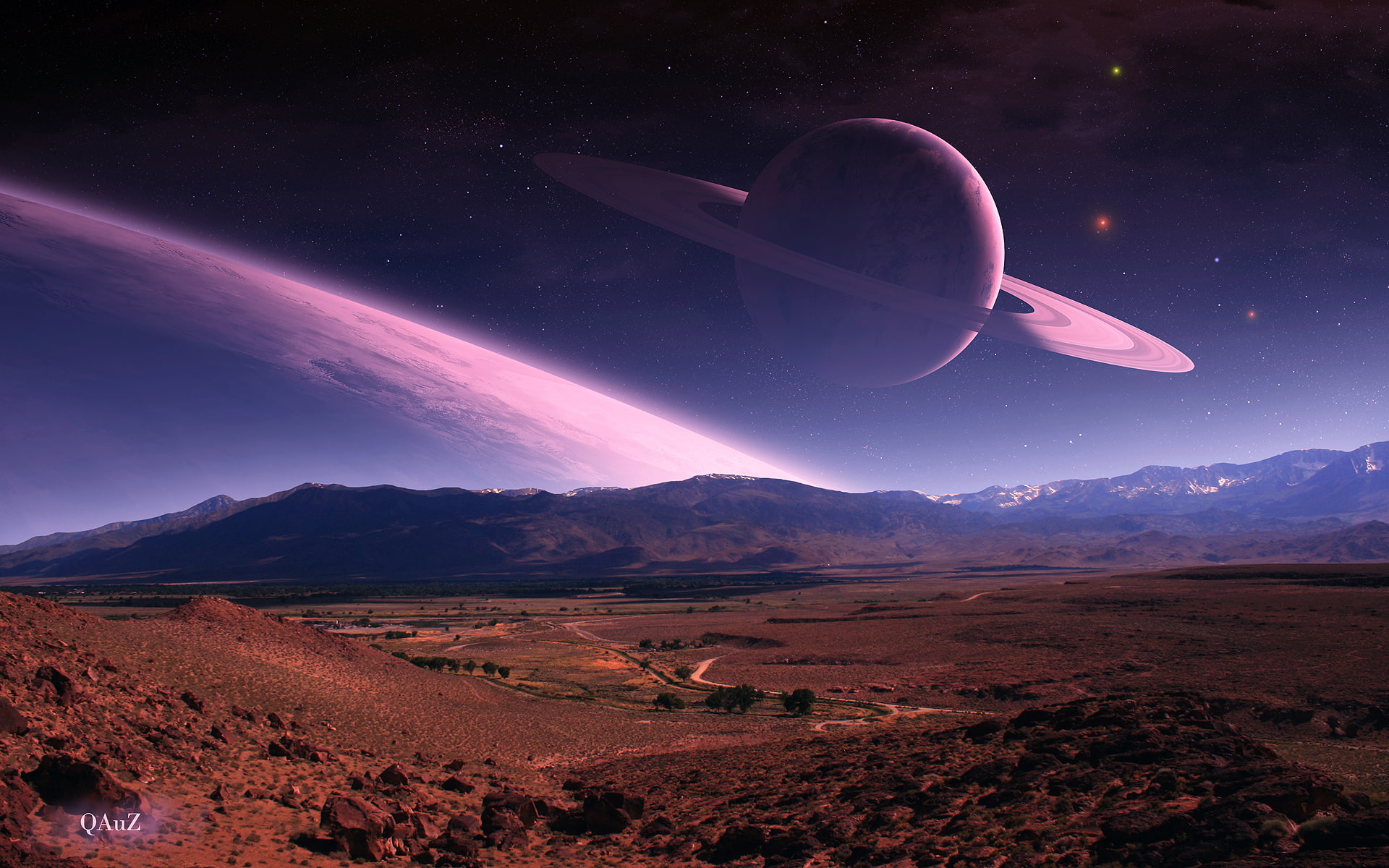 ring, planet, 1080P, road, the landscape, QAuZ, art, HD Wallpaper