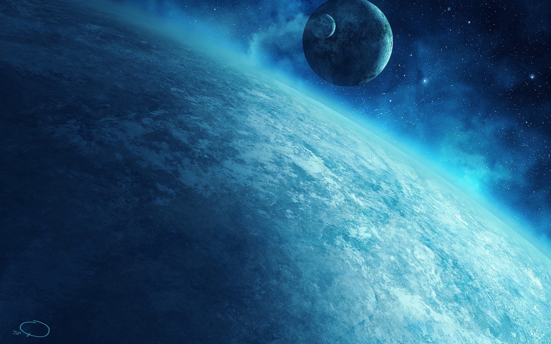 1080P, futuristic, dark, light - natural phenomenon, space, dark blue, orbiting, nature, planet - space, moon surface, science, environment, planet space space art qauz, HD Wallpaper