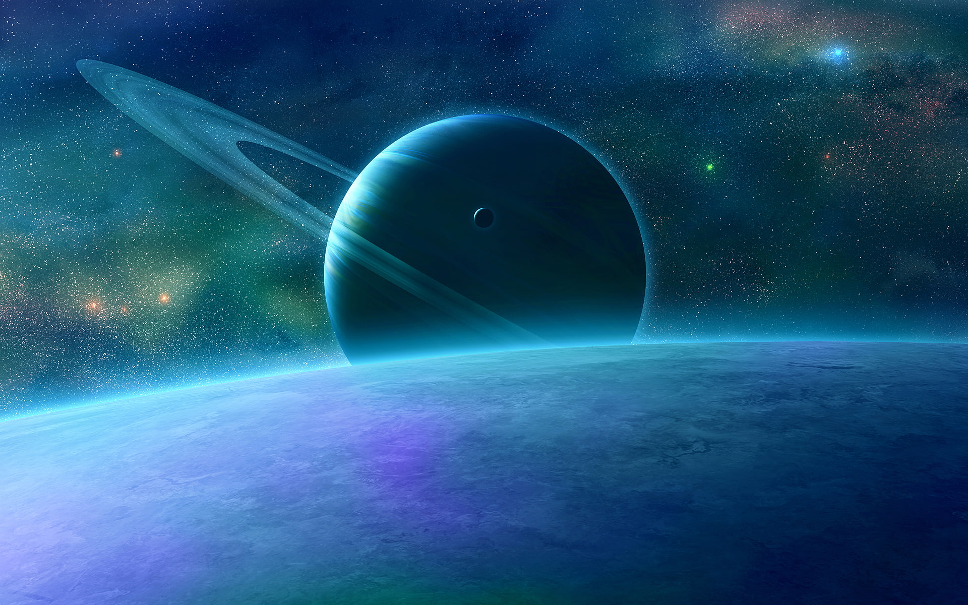 glowing, saturn, light - natural phenomenon, digital composite, night, outdoors, circle, blue, qauz, surface, geometric shape, scenics - nature, long exposure, HD Wallpaper