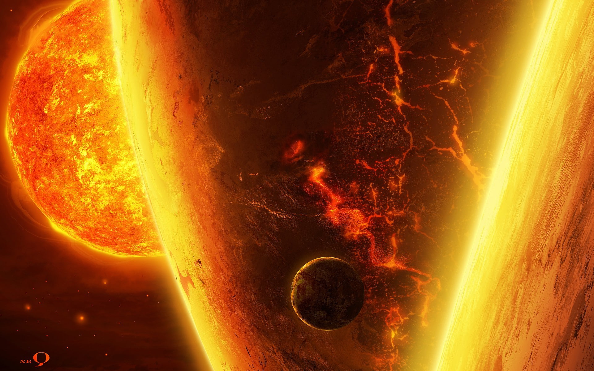 black color, outdoors, nature, yellow, qauz, night, planet - space, astronomy, glowing, 1080P, no people, flame, planet, artwork, burning, Space Art, star - space, HD Wallpaper