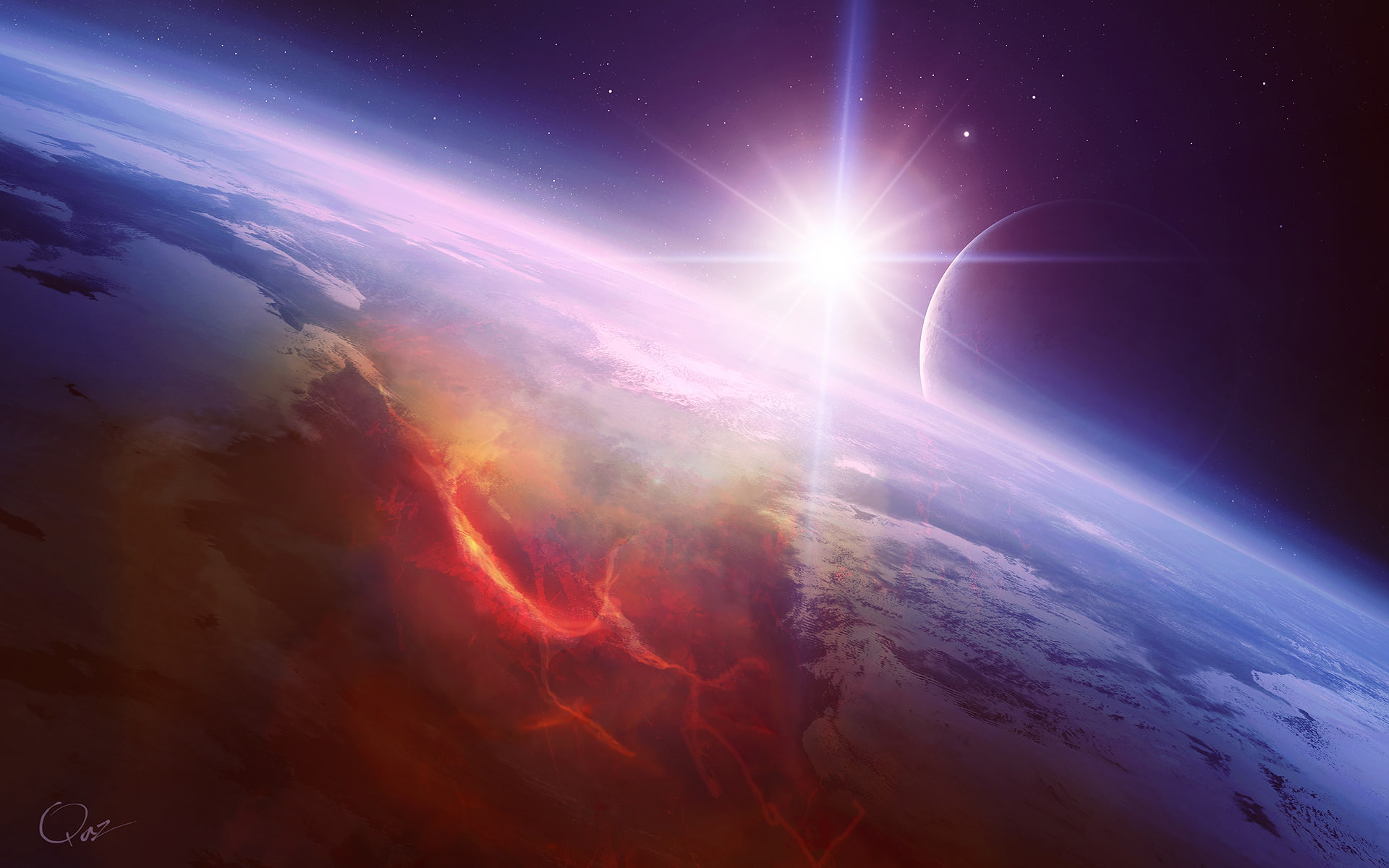 1080P, lava, moon, art, star, planet, break, qauz, HD Wallpaper