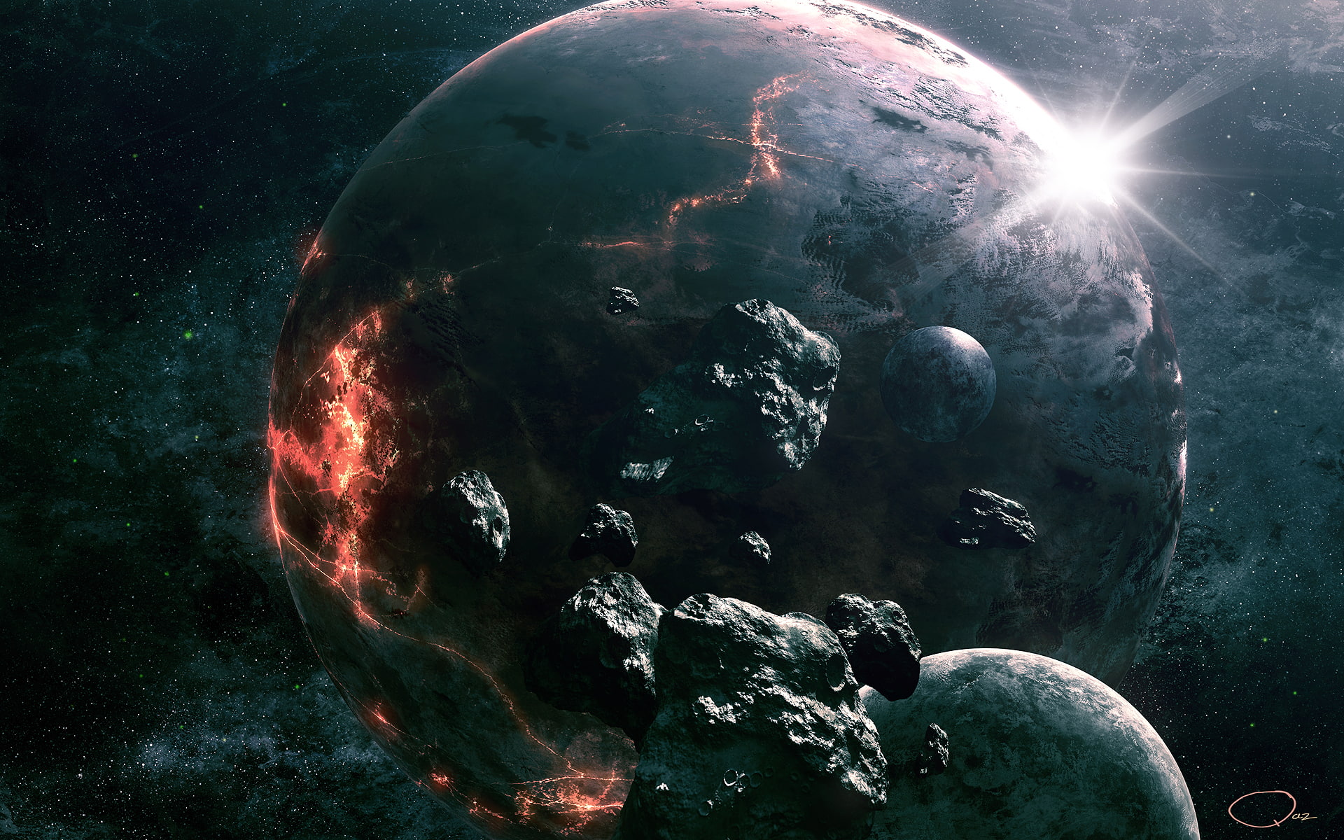 1080P, art, Meteorites, stars, apocalyptic, qauz, rocks, destruction, outer, planet, space, HD Wallpaper