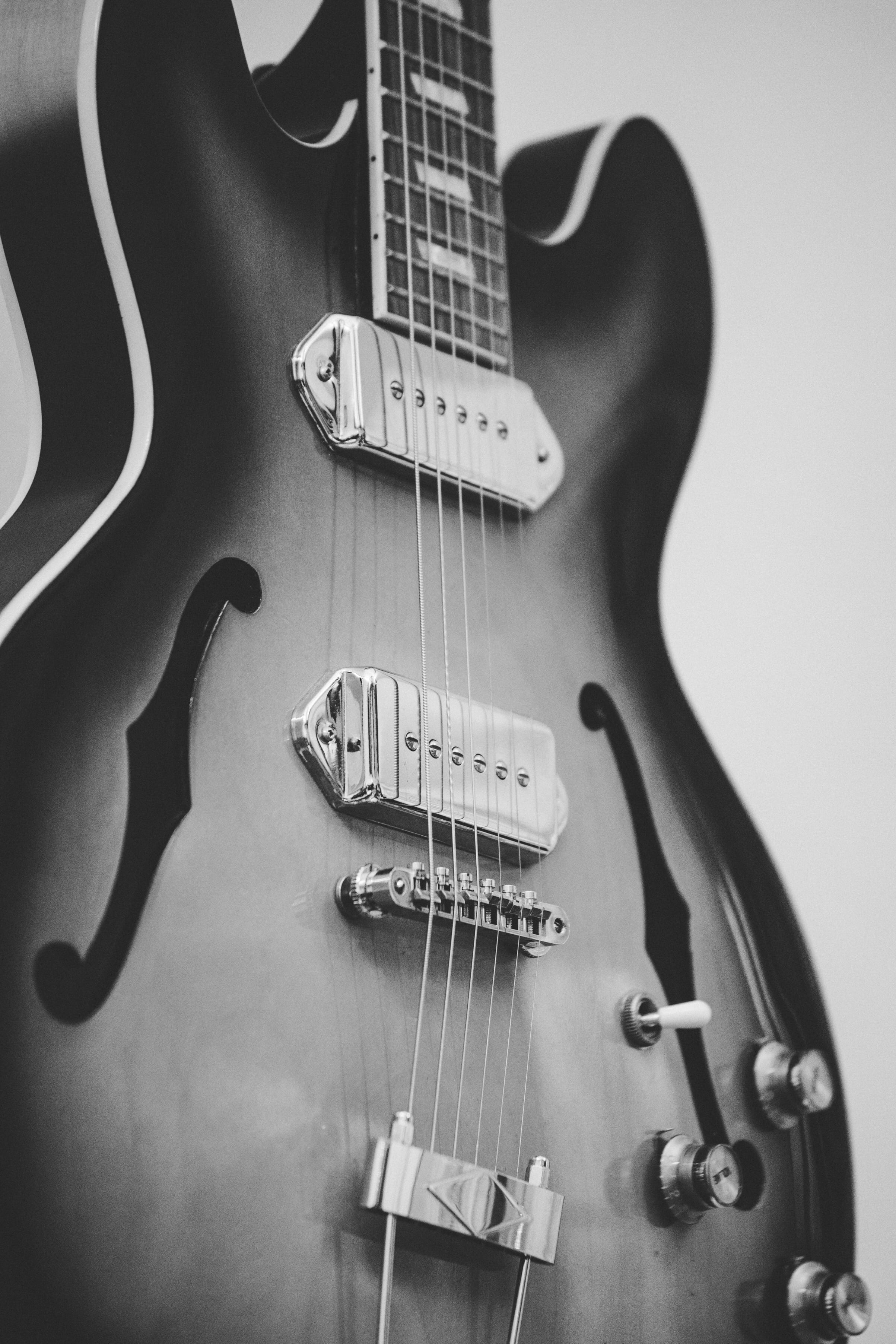 music, 2K, arts culture and entertainment, woodwind instrument, string, bass guitar, musical instrument, close-up, indoors, no people, greyscale, wall - building feature, Phone HD Wallpaper