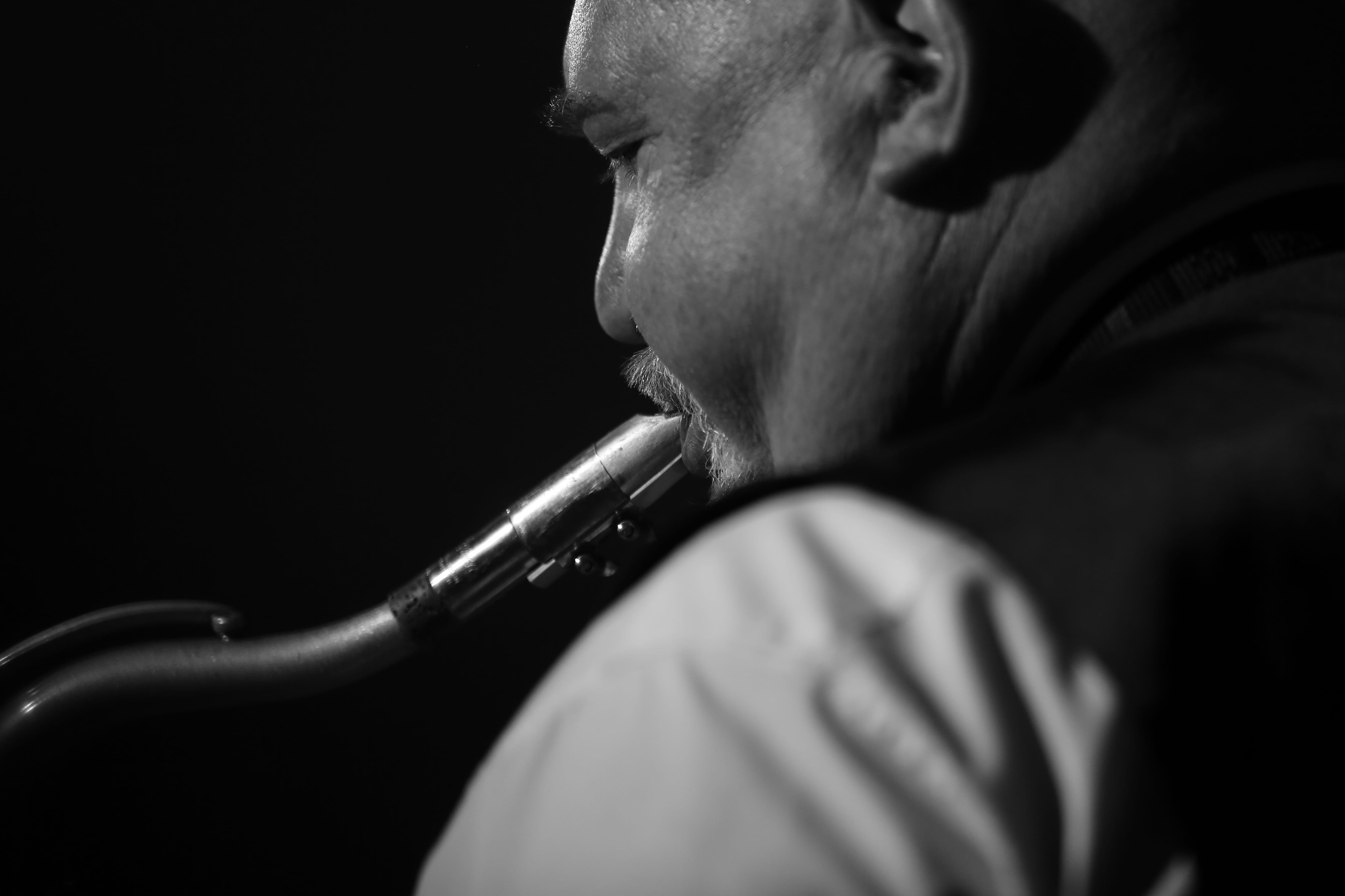 italy, indoors, 5K, selective focus, studio shot, black background, close-up, voghera, auser, musician, men, portrait, leisure activity, trumpet, jazz, HD Wallpaper