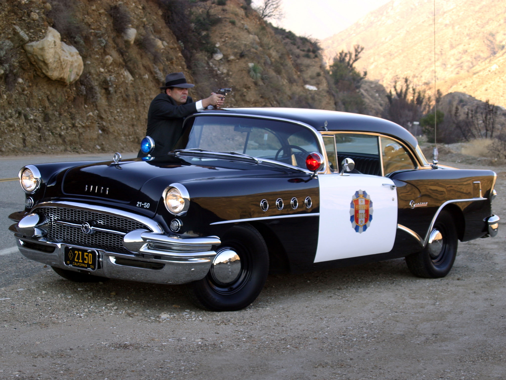patrol, 1080P, retro, 1955, highway, police, sedan, buick, century, HD Wallpaper