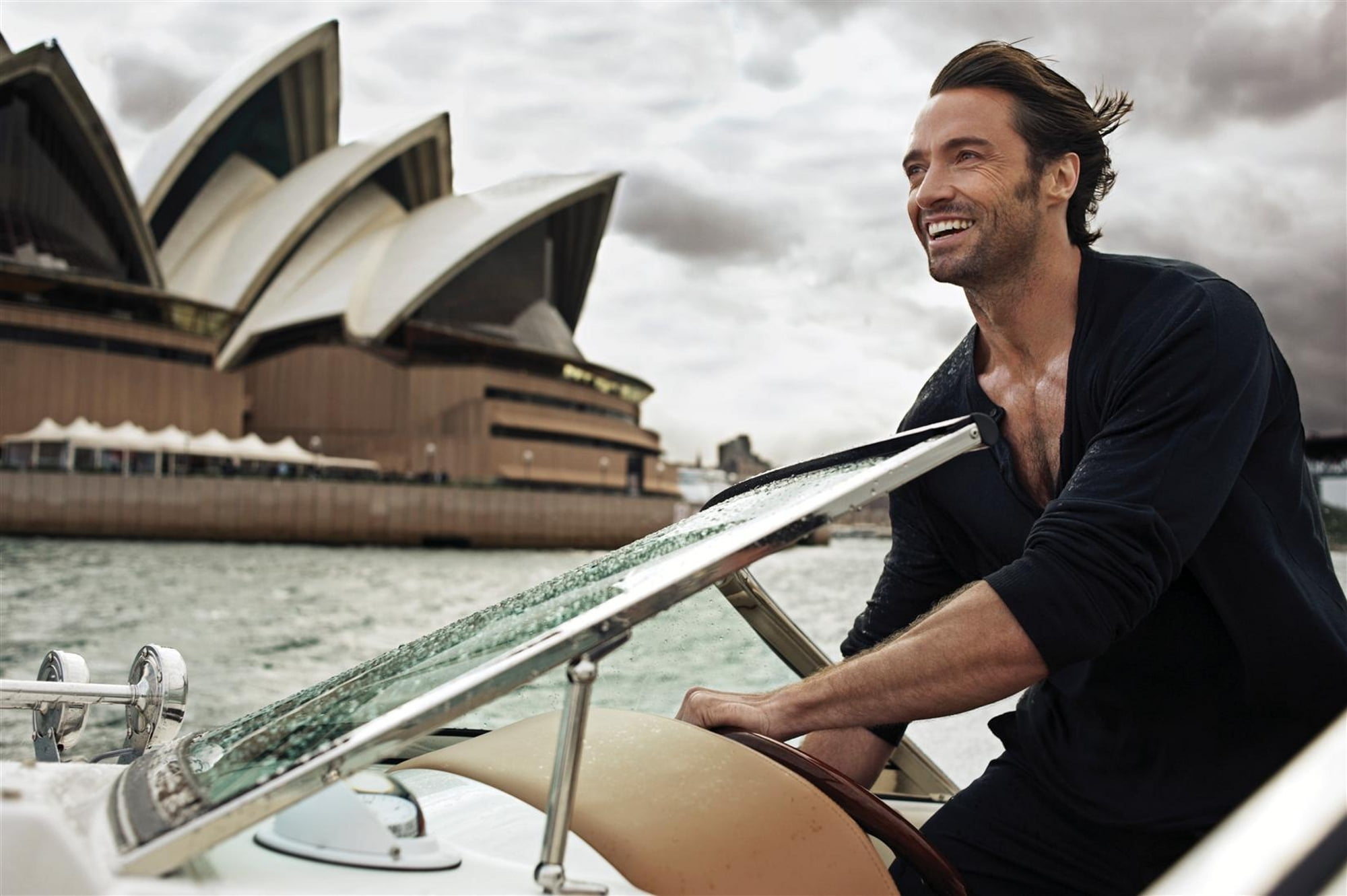 happiness, day, outdoors, yacht, young men, men, collared, nautical vessel, Sydney Opera House, 1080P, boat, Sydney, Hugh Jackman, mode of transportation, HD Wallpaper