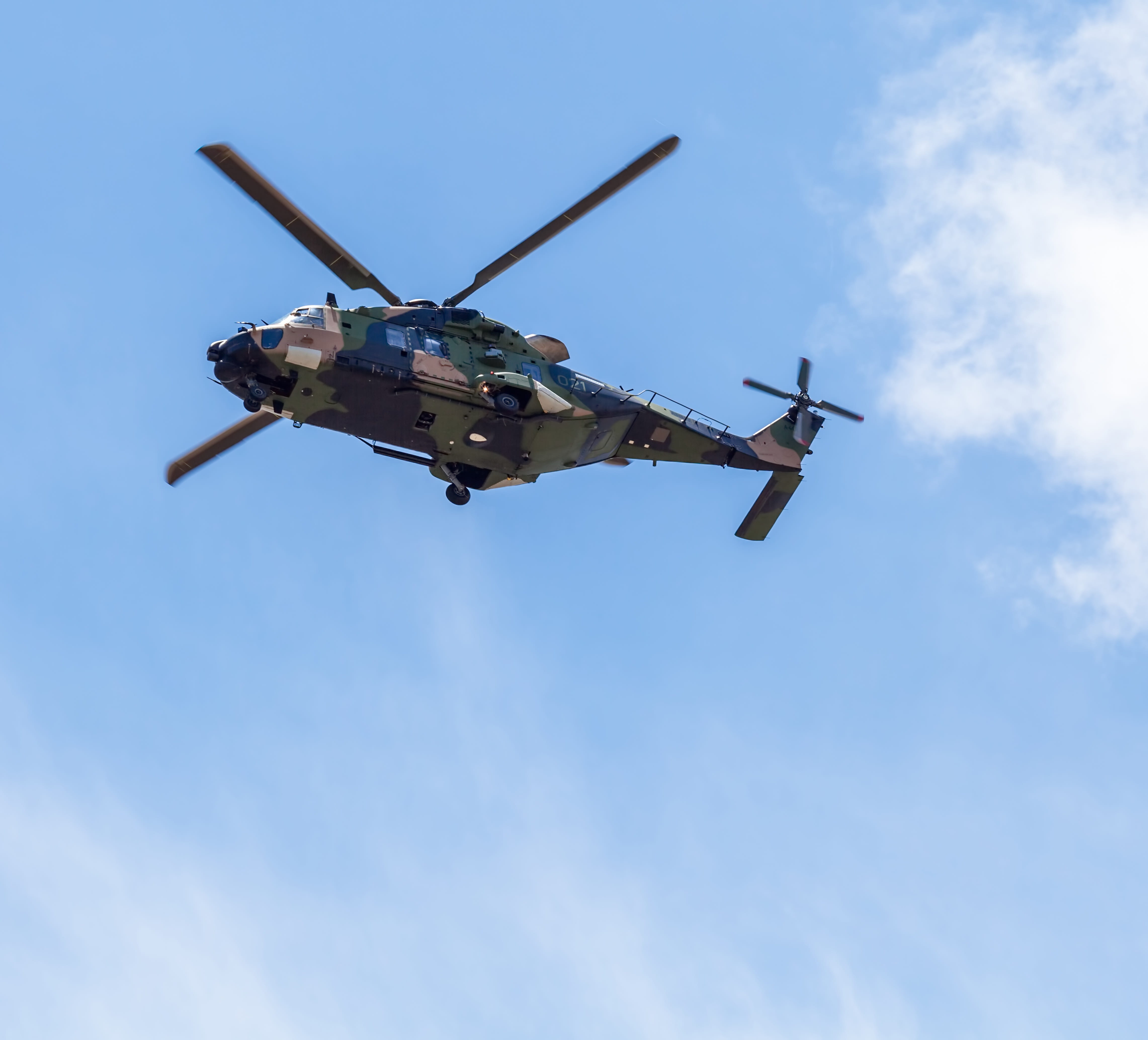 mode of transportation, 4K, propeller, aerospace industry, flying, outdoors, cloud - sky, air vehicle, helicopter, directly below, royal australian navy, HD Wallpaper