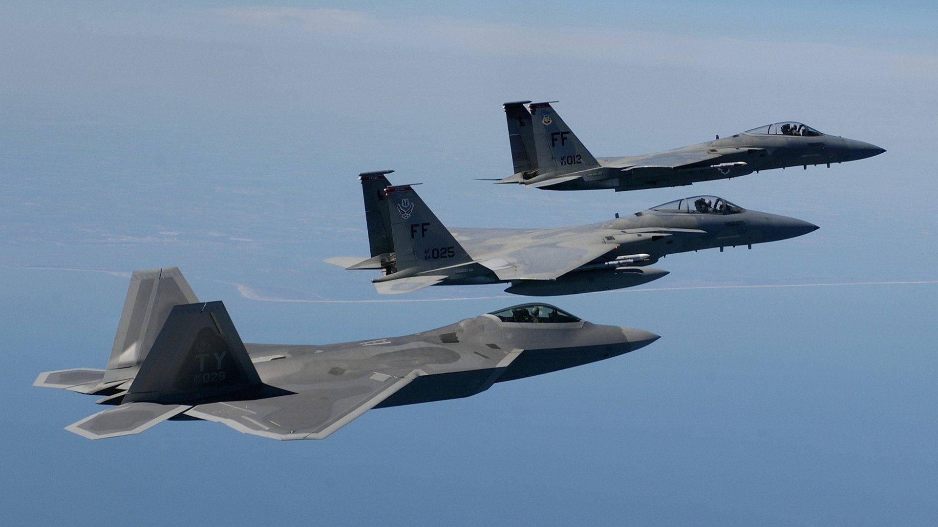 jet, 1080P, Jet Fighters, Jet Fighter, Patrol, planes, three, Military, Lockheed Martin F-22 Raptor, gray, HD Wallpaper