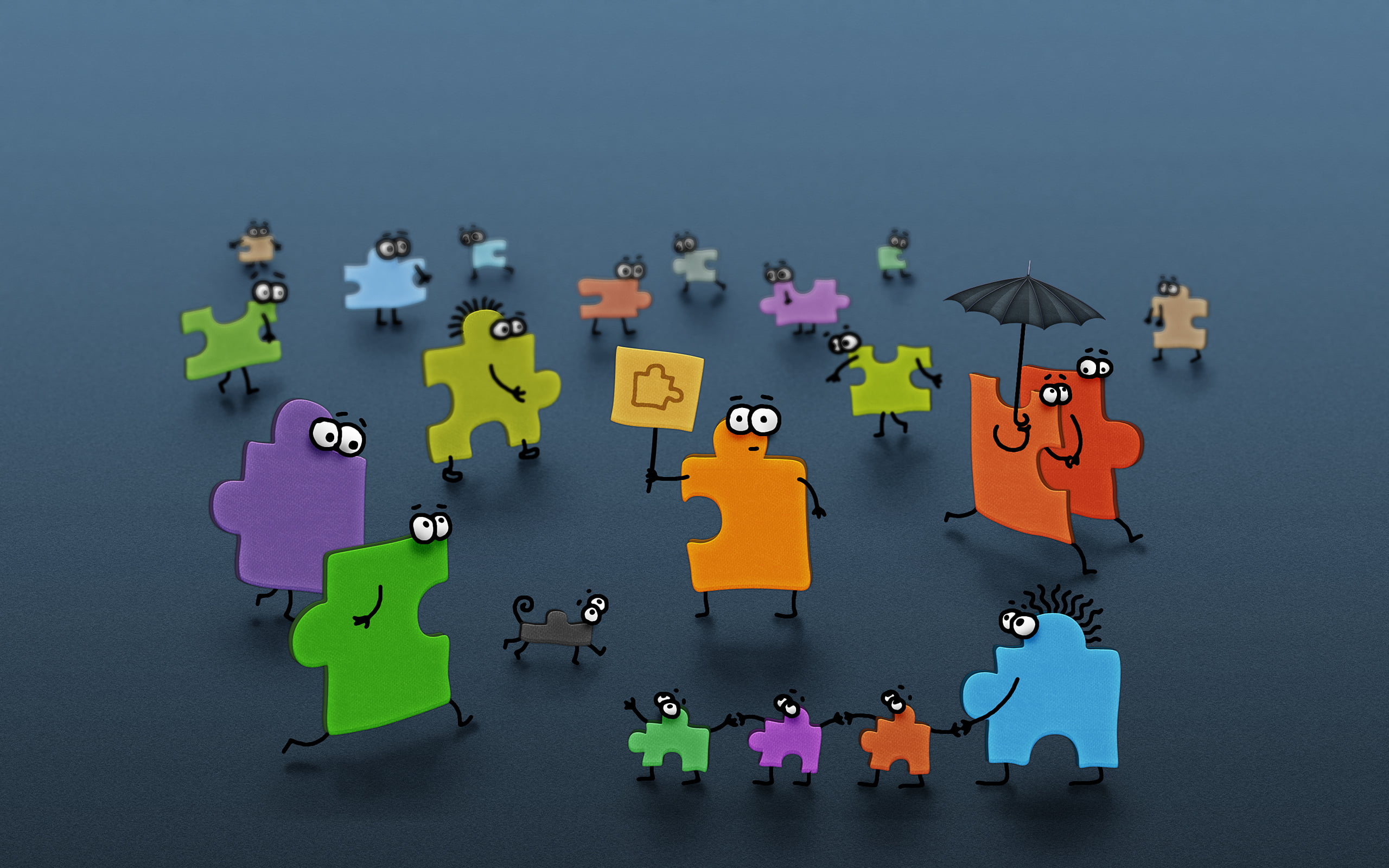 puzzle, symbol, standing Out From The Crowd, concepts, multi colored, clip, connect the Dots, large group of objects, three-dimensional Shape, unity, blue, HD Wallpaper