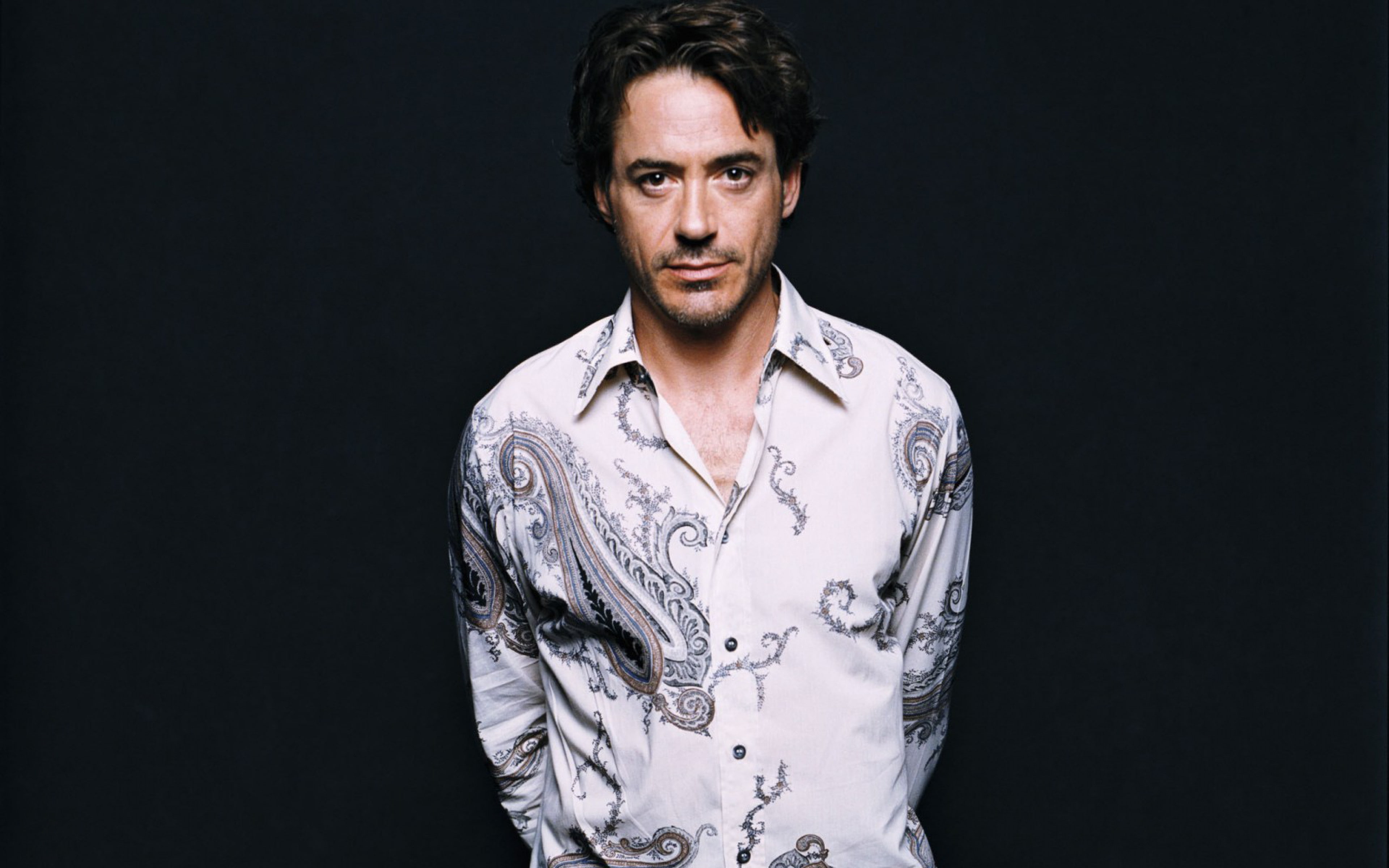 actor backgrounds, 4K, robert downey junior, download 3840x2400 robert downey junior, shirt, HD Wallpaper
