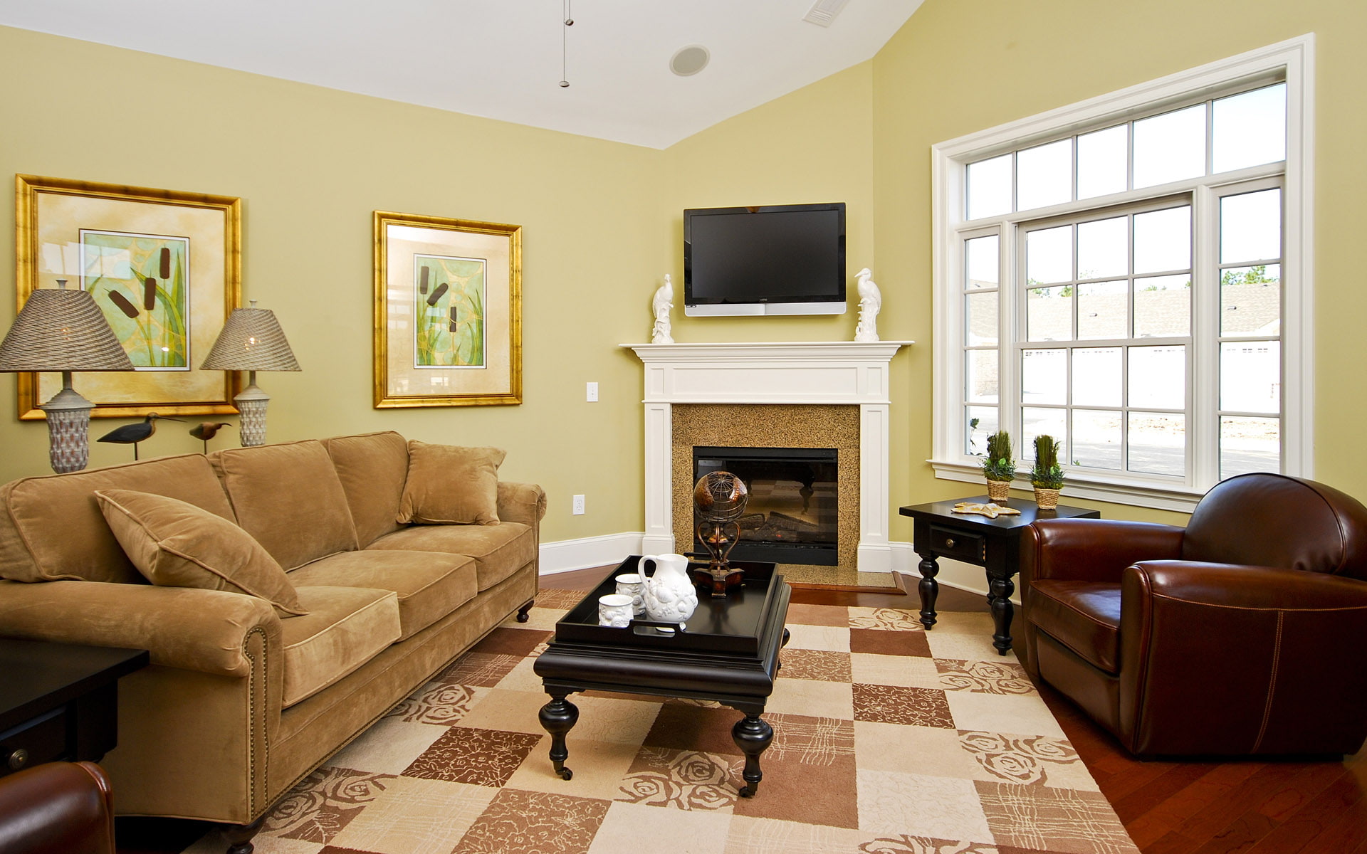 living rooms, 1080P, window, couch, photography, lamp, pillow, TV, HD Wallpaper