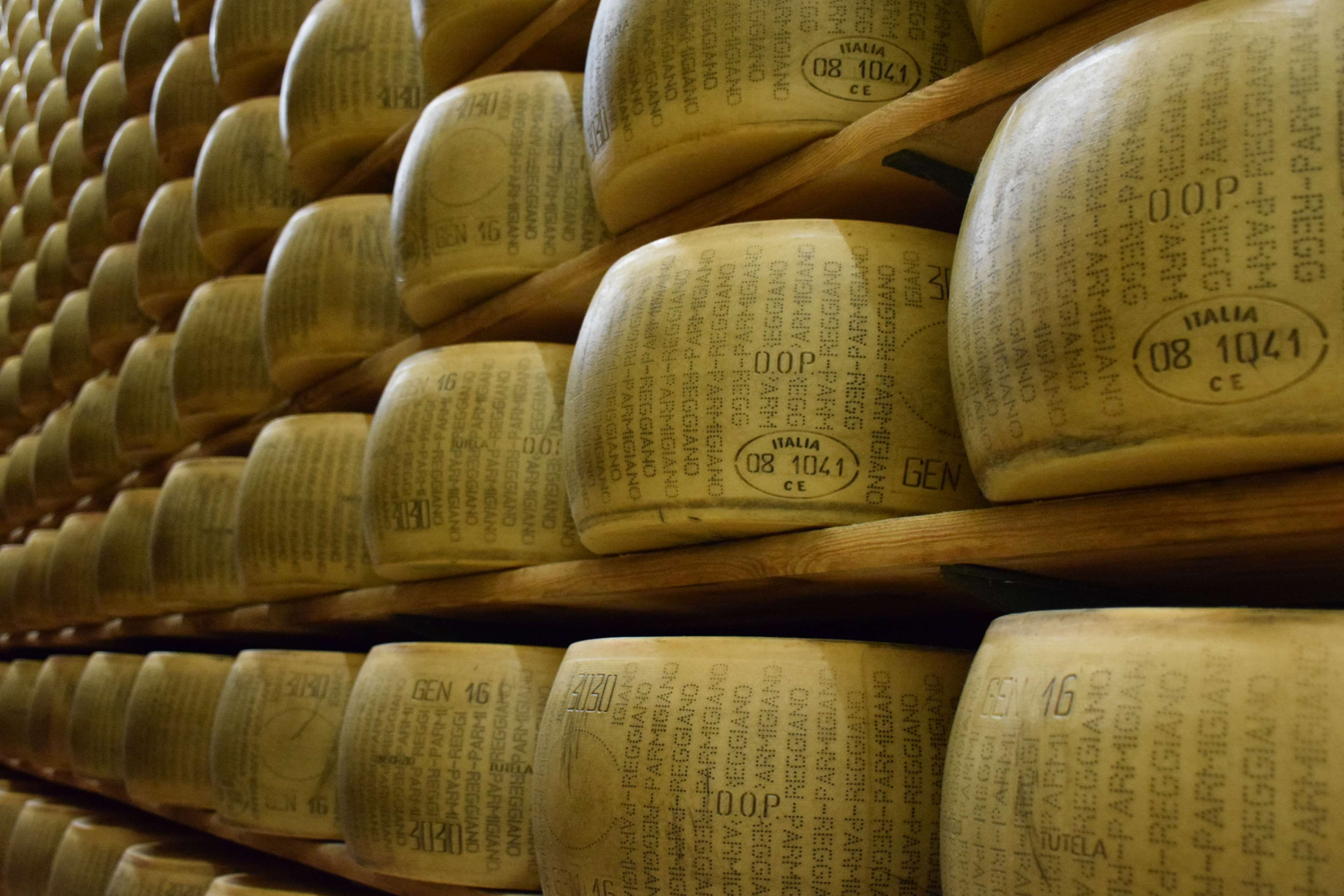 wooden shelves, parmesan, gourmet, cheese, choice, 4K, parmigiano reggiano, stack, backgrounds, batch, business, abundance, no people, stacks, retail, HD Wallpaper