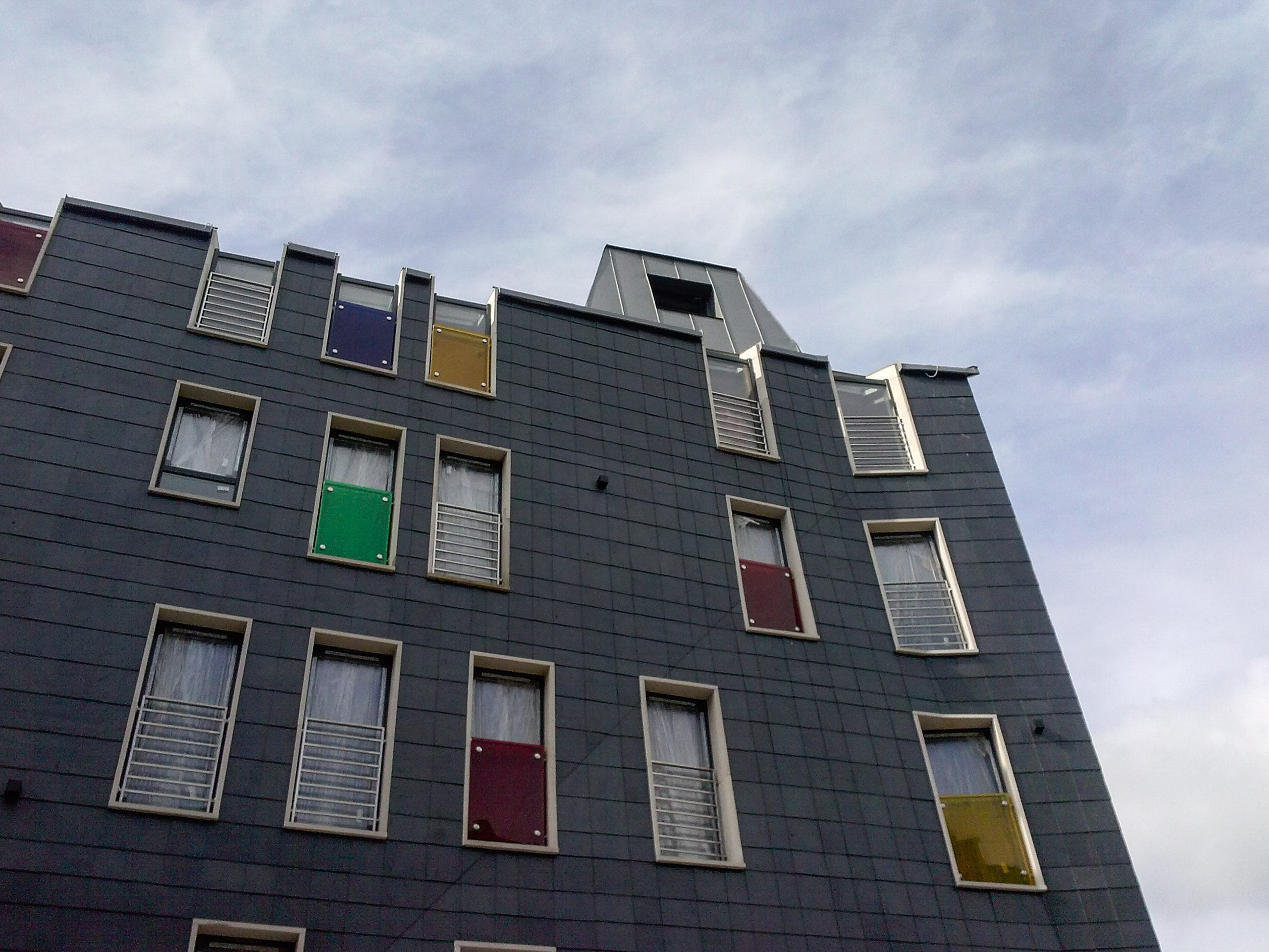 shutters, colorful, the window, city life, apartment, home ownership, sky, built structure, façades, building, wall, decorative, cloud - sky, clouds, office building, HD Wallpaper
