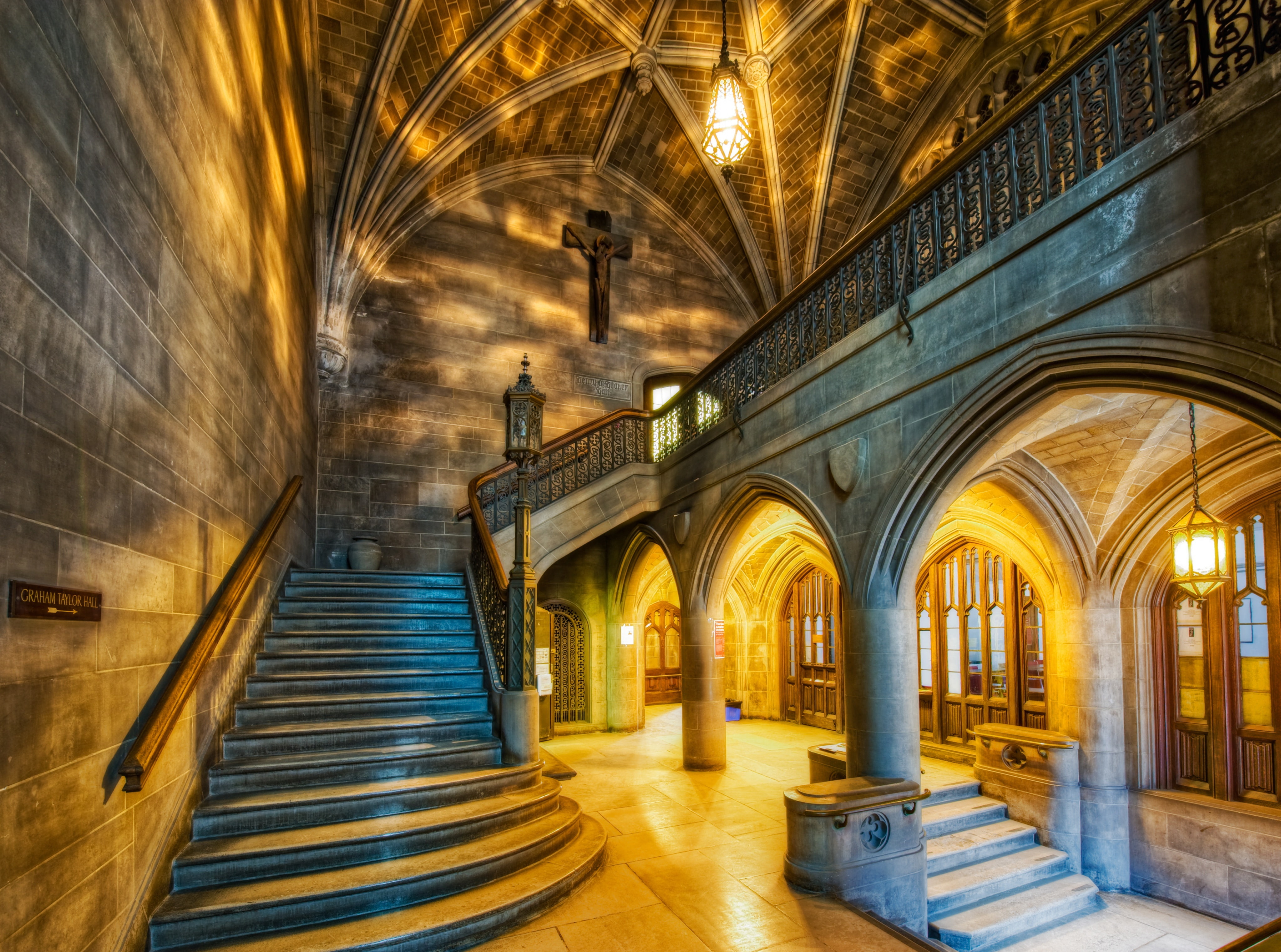 gray, no people, architectural column, building exterior, the way forward, seminary, Interior, the past, Coop, Stone, illuminated, Stairs, Photography, HD Wallpaper