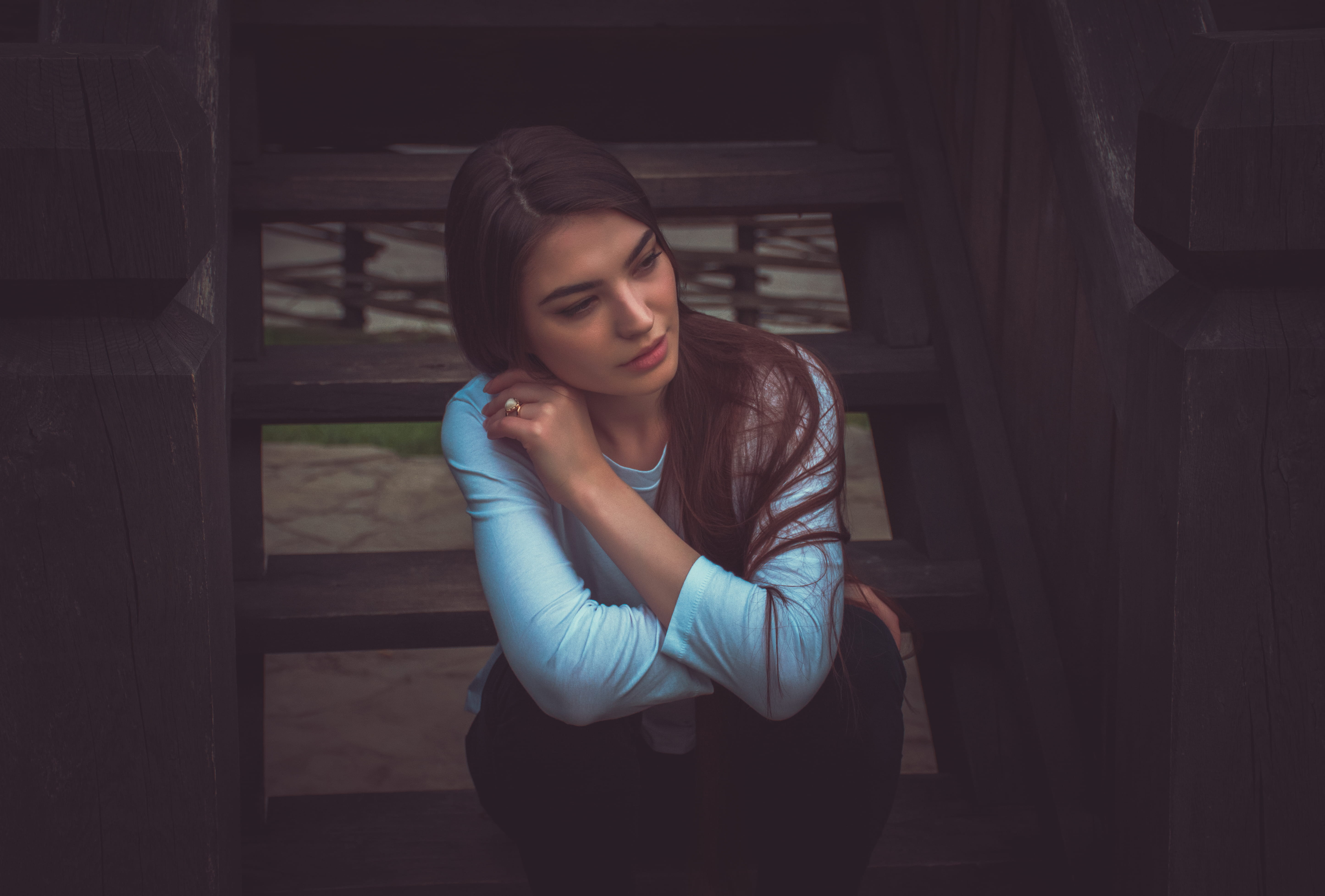 looking, young adult, leisure activity, emotion, wood - material, hair, sadness, beauty, one person, long hair, contemplation, beautiful woman, lifestyles, HD Wallpaper