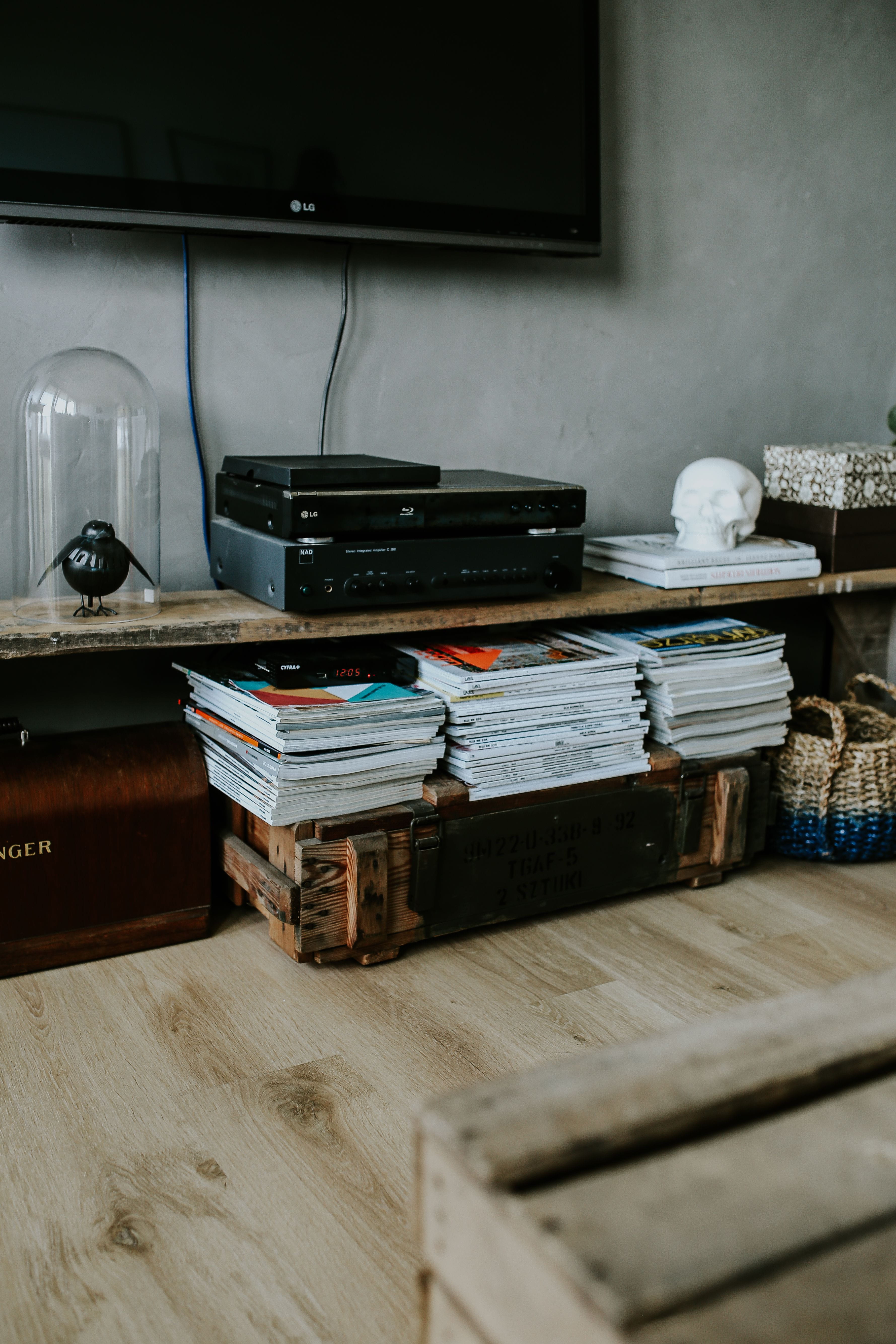 container, stack, white, magazines, desk, decor, Contemporary, home decor, 5K, day, domestic room, black, shelf, retro Styled, old, old-fashioned, black-and-white, Phone HD Wallpaper