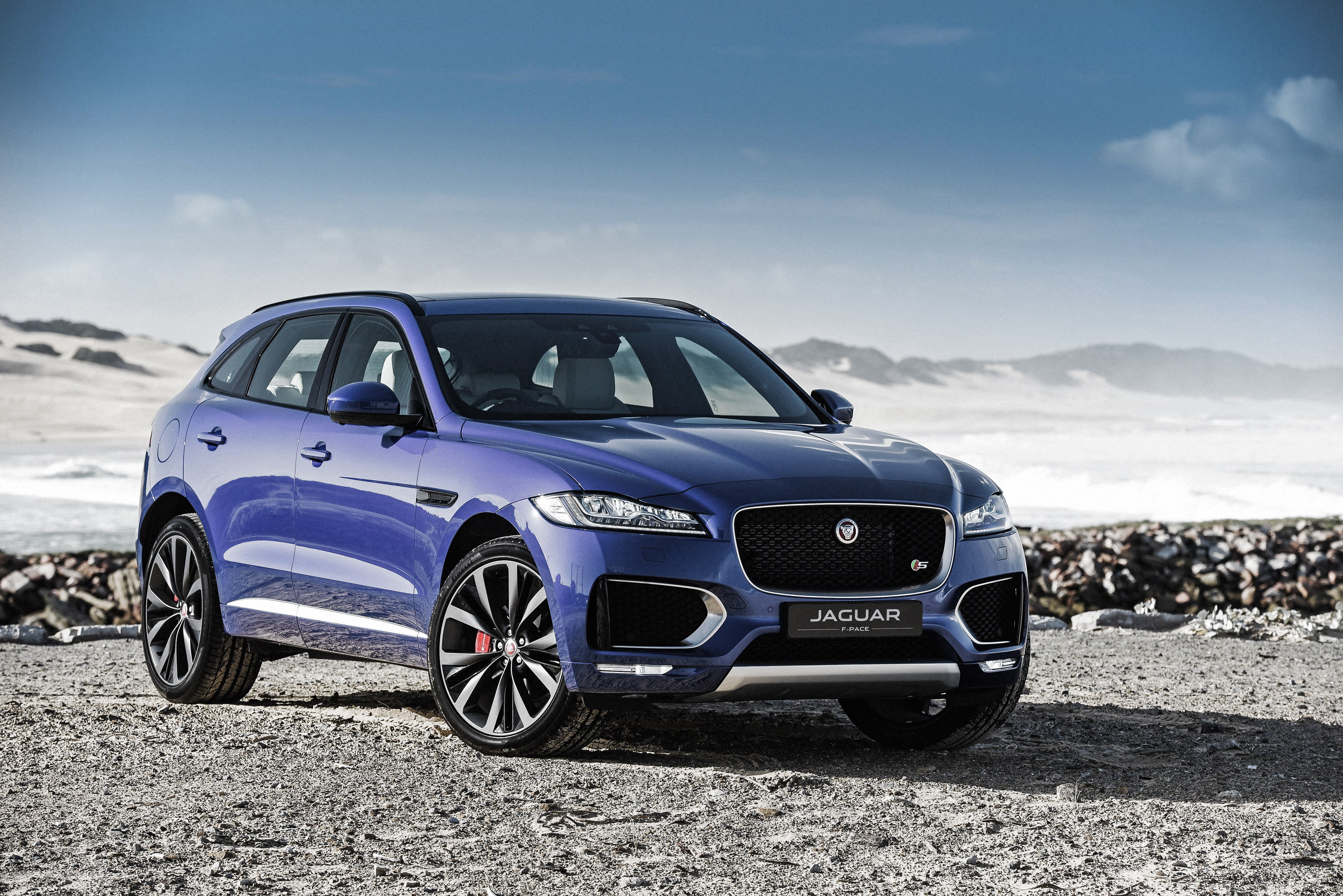 day, environment, car, 4K, blue, First Edition, road, motor vehicle, retro styled, mode of transportation, Jaguar F-PACE, 2017 Cars, road trip, travel, HD Wallpaper