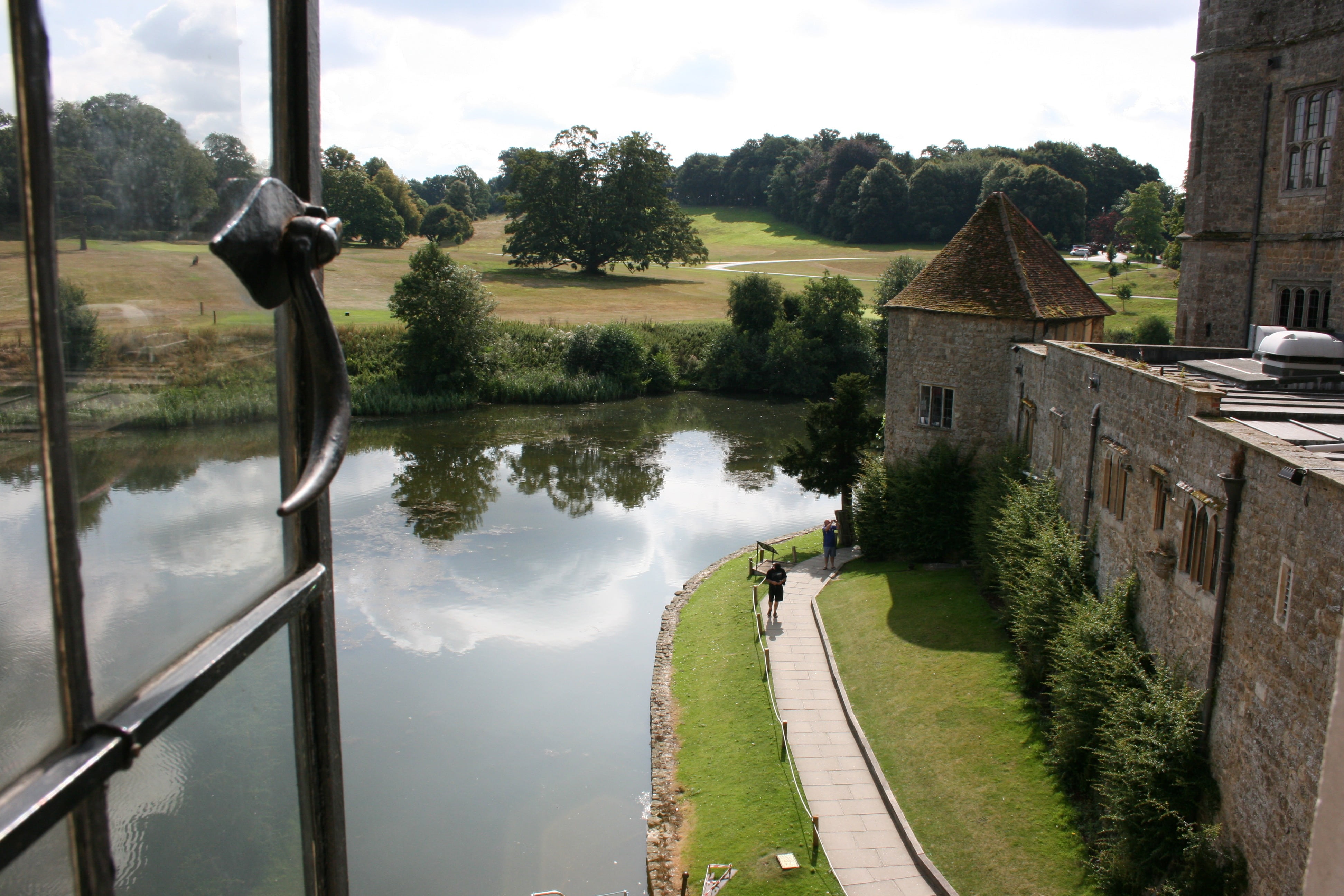 england, outdoors, nature, building, building exterior, castle, built structure, lake, water, stone castle, view from the window of the castle, cloud - sky, HD Wallpaper