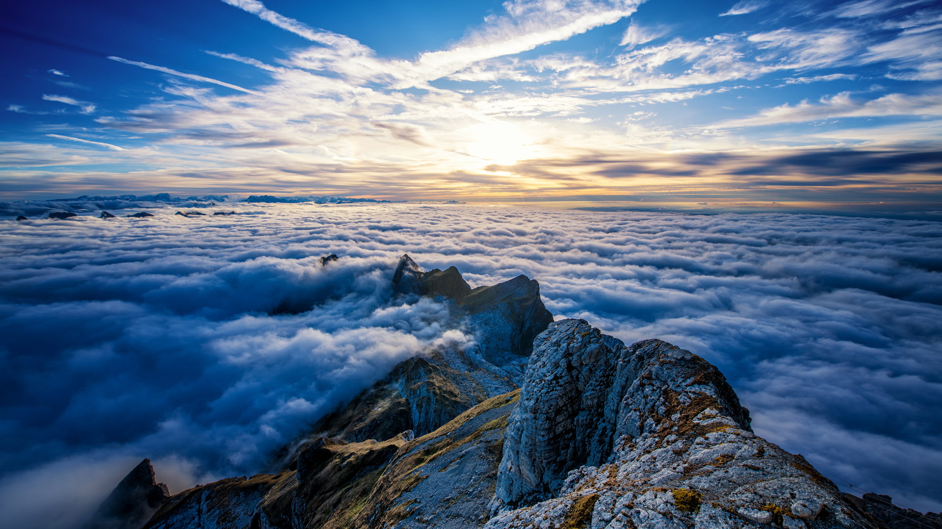 Saentis Mountain, 1080P, Alps, clouds, Switzerland, HD Wallpaper