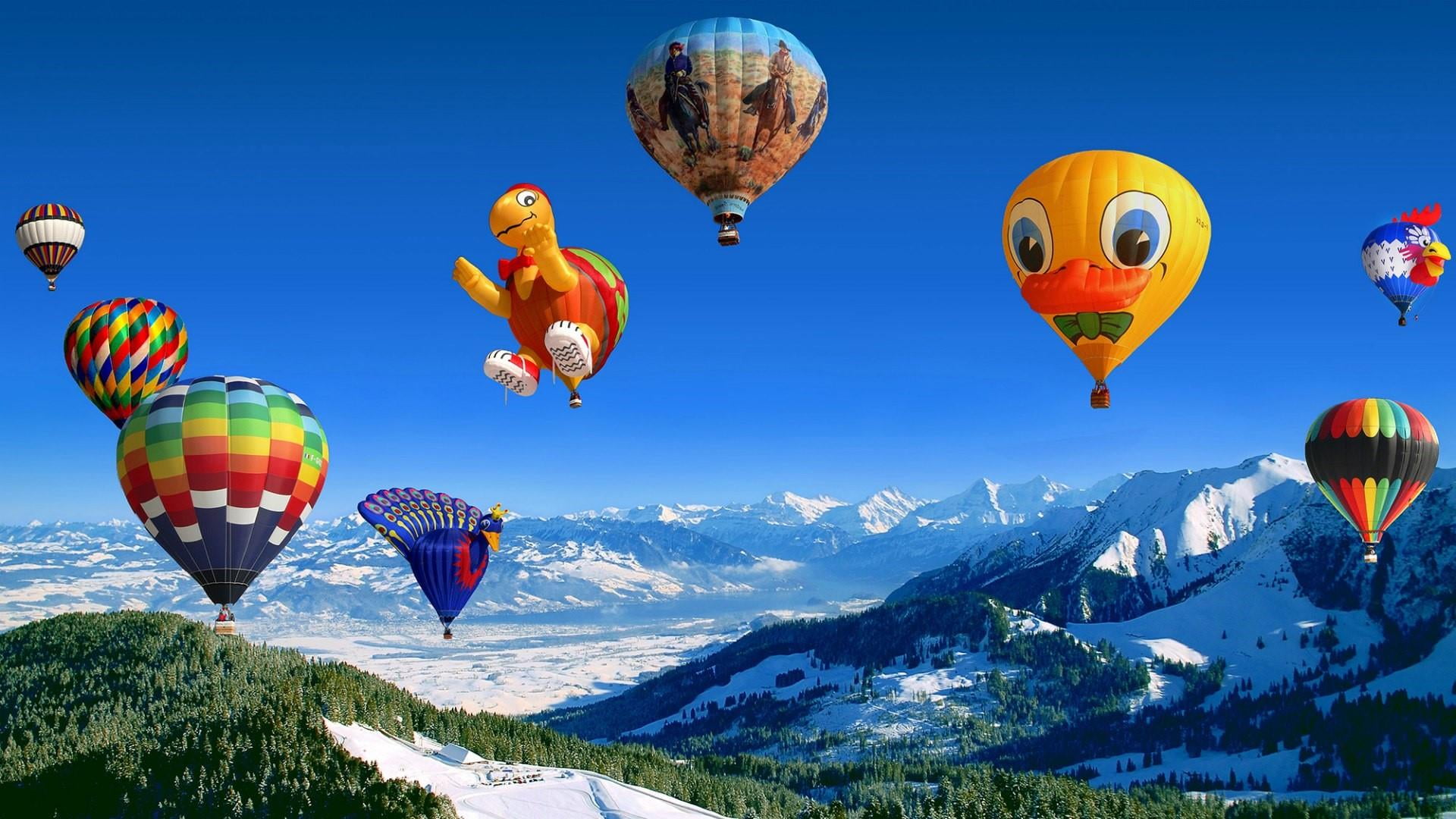flying, landscape, day, sky, fun, adventure, hot air ballooning, bernese alps, mountain, snow, mid-air, blue sky, winter, travel destinations, travel, switzerland, HD Wallpaper