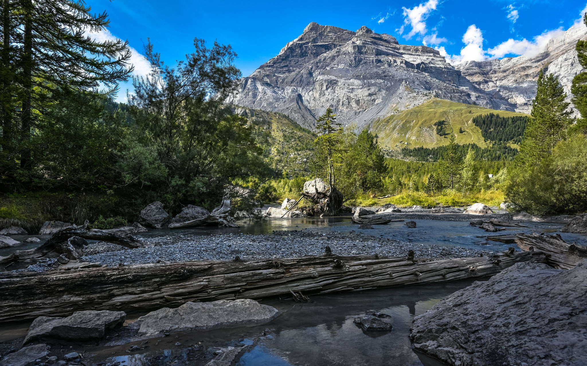 Bernese Alps, forest, The Bernese Alps, lake, Lake Derborence, mountains, Valais, Derborence, Switzerland, Lake of Derborence Lake, 1080P, HD Wallpaper