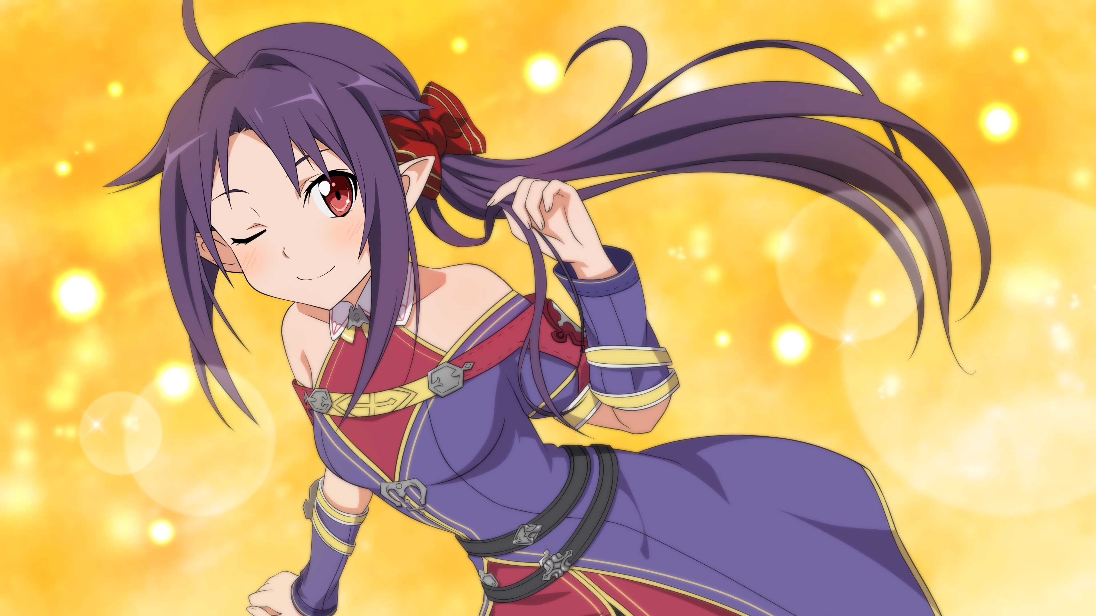 lens flare, lighting equipment, close-up, sky, outdoors, sword art online, konno yuuki, multi colored, illuminated, sunset, art and craft, 4K, Anime, representation, HD Wallpaper