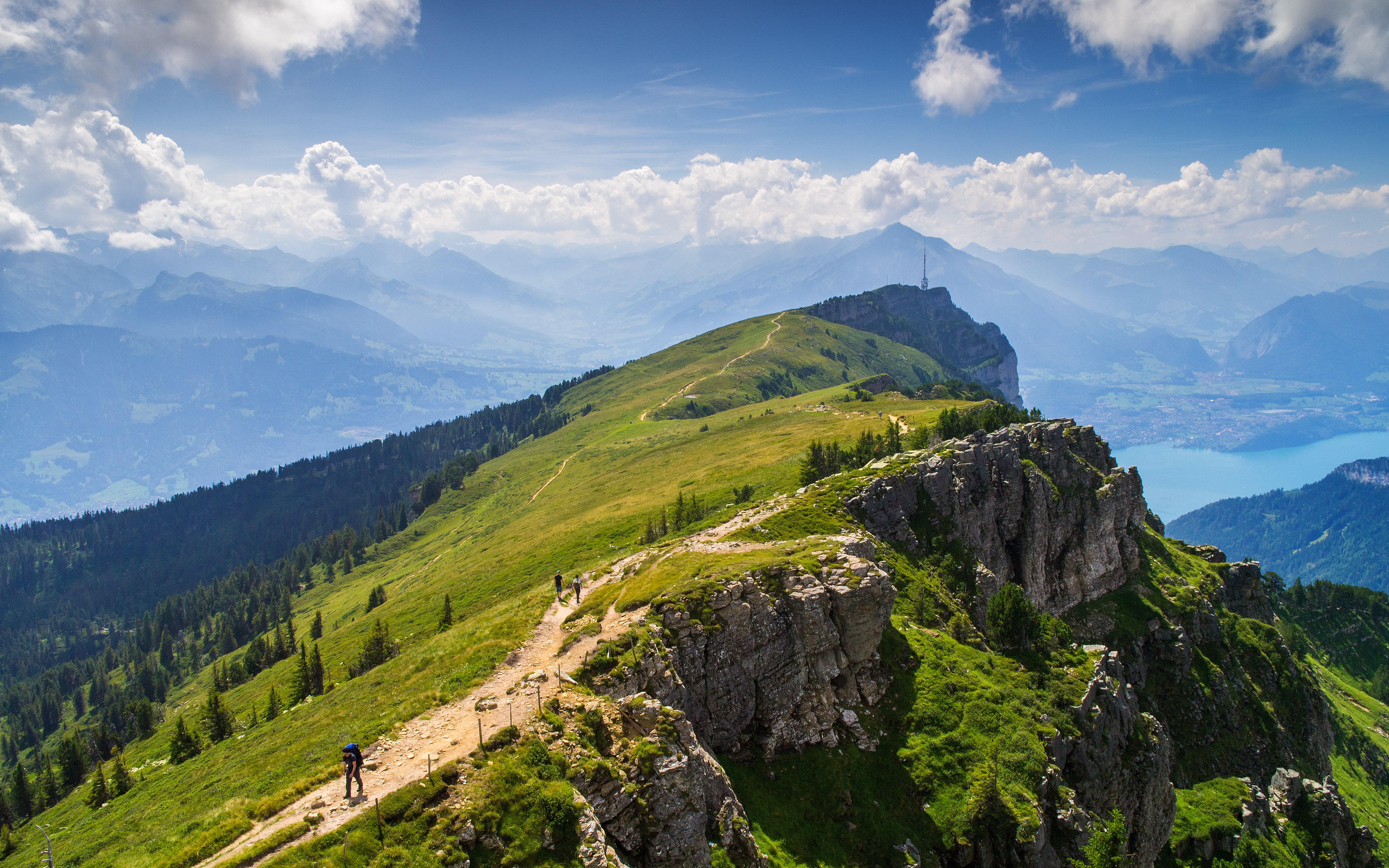 Lake Thun, mountains, lake, Bernese Alps, 4K, nature, summer, HD Wallpaper
