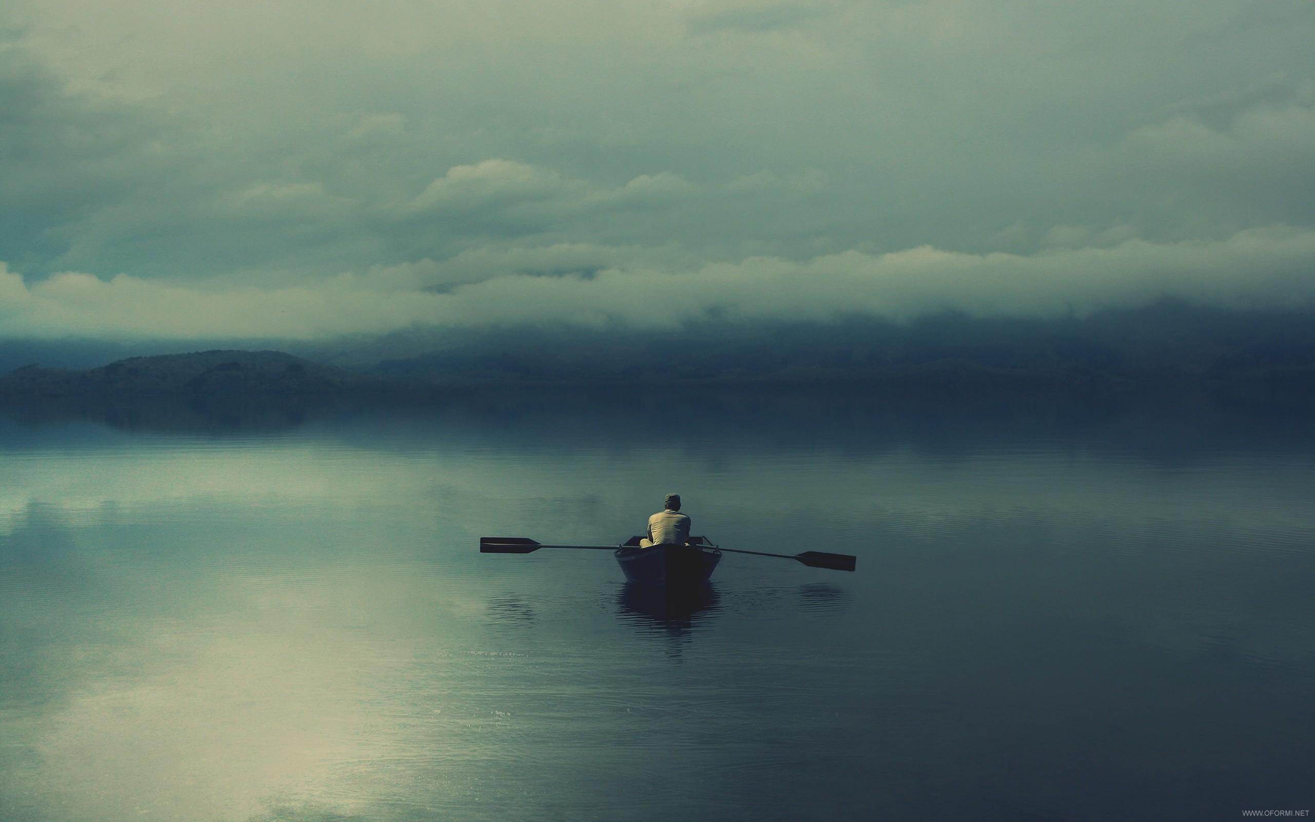 lake, 2K, boat, quiet, dark, 3d and abstract, storm, HD Wallpaper