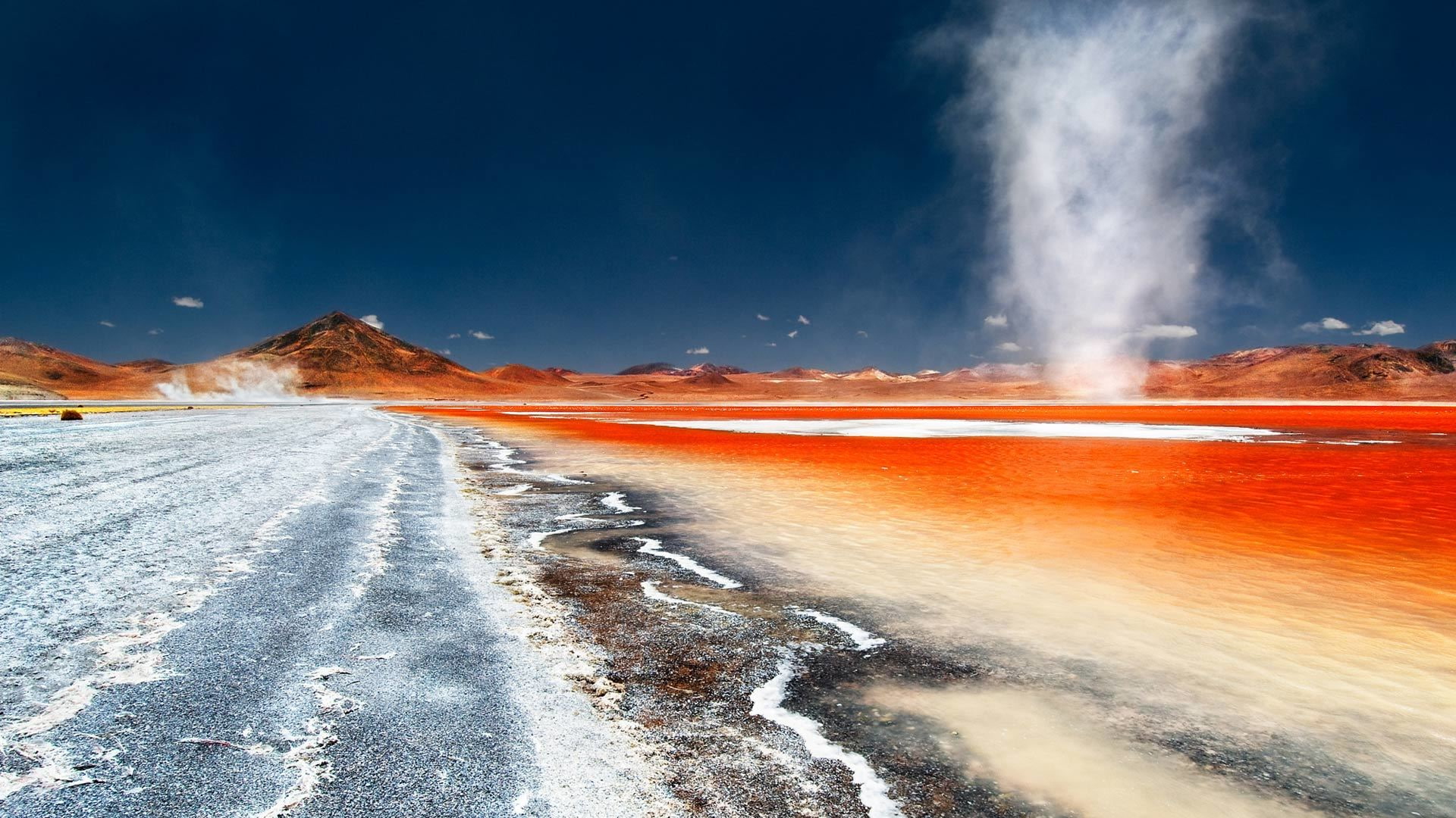 1080P, couples, Bolivia, Laguna Colorada, geyser, paint, lake, mountains, HD Wallpaper