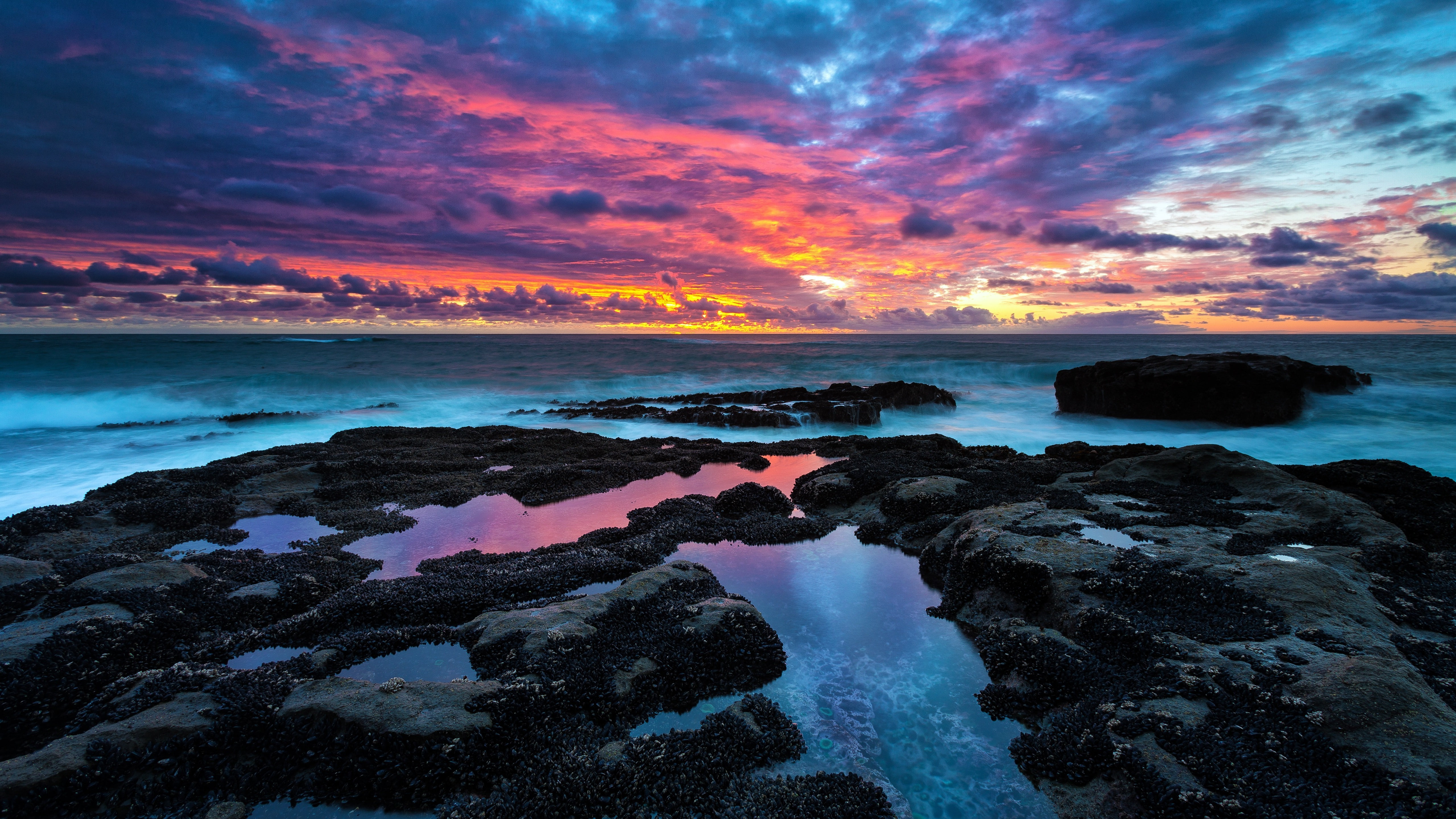sea, sunset, Oregon, tranquility, water, seascape, landscape, cape Arago, sky, horizon over water, tranquil scene, romantic sky, beach, solid, scenics - nature, HD Wallpaper