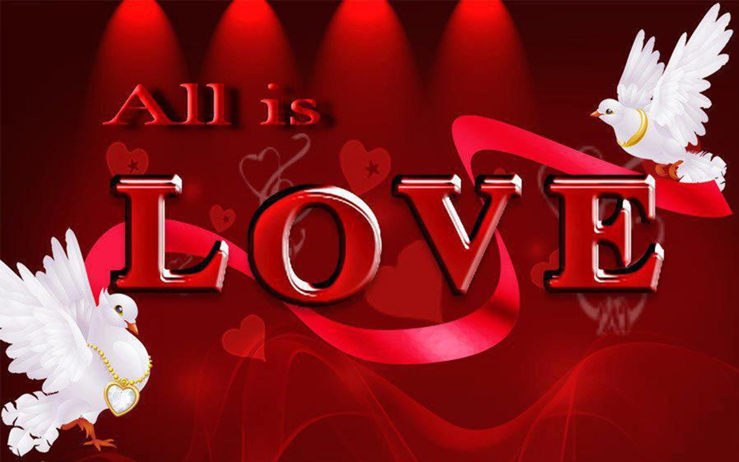 doves, 2K, gold, red, hd, hearts, white, love, d, HD Wallpaper