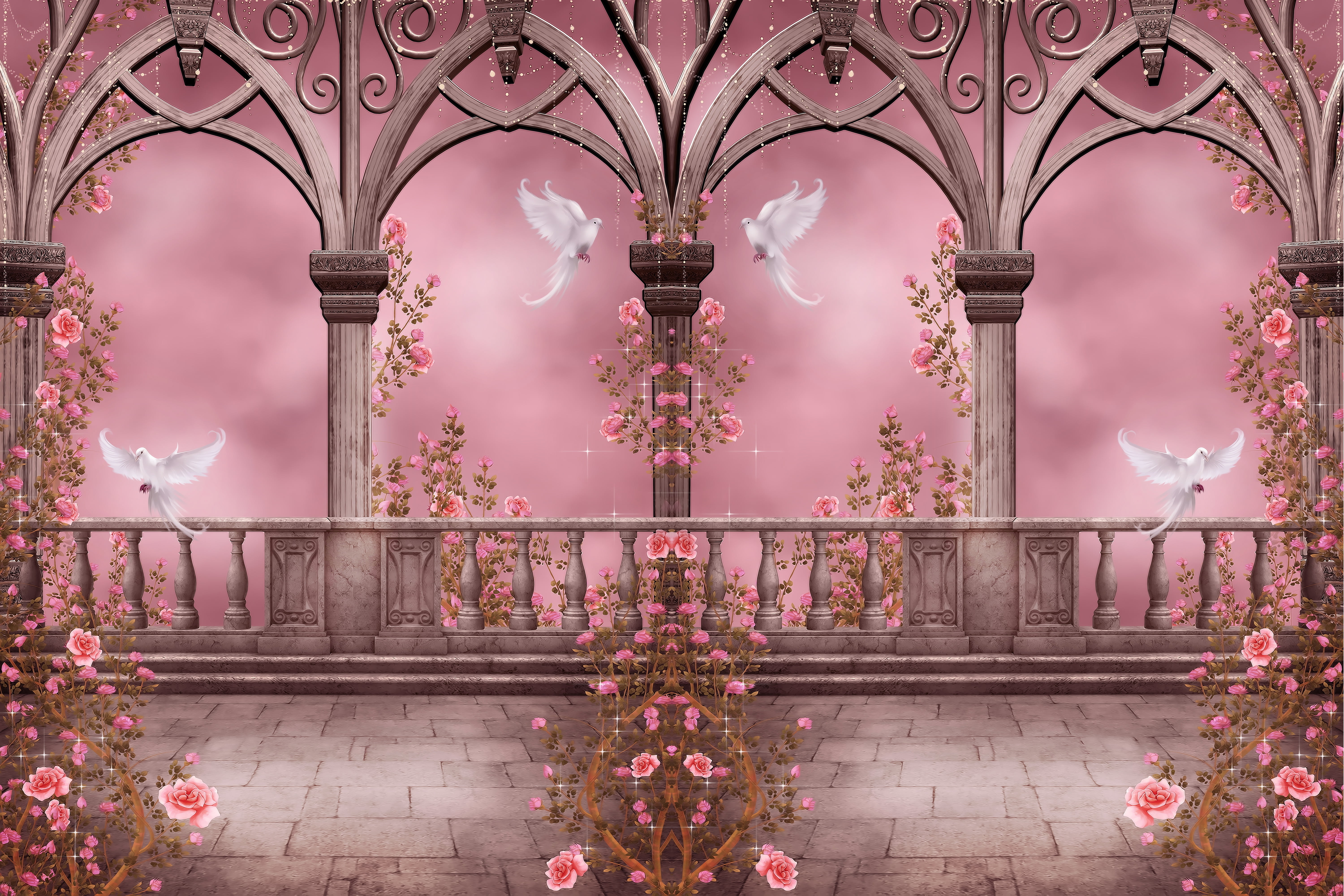 garlands, city, decoration, street, digital, illuminated, arches, day, metal, elegance, columns, window, flowers, old, wall - Building Feature, HD Wallpaper