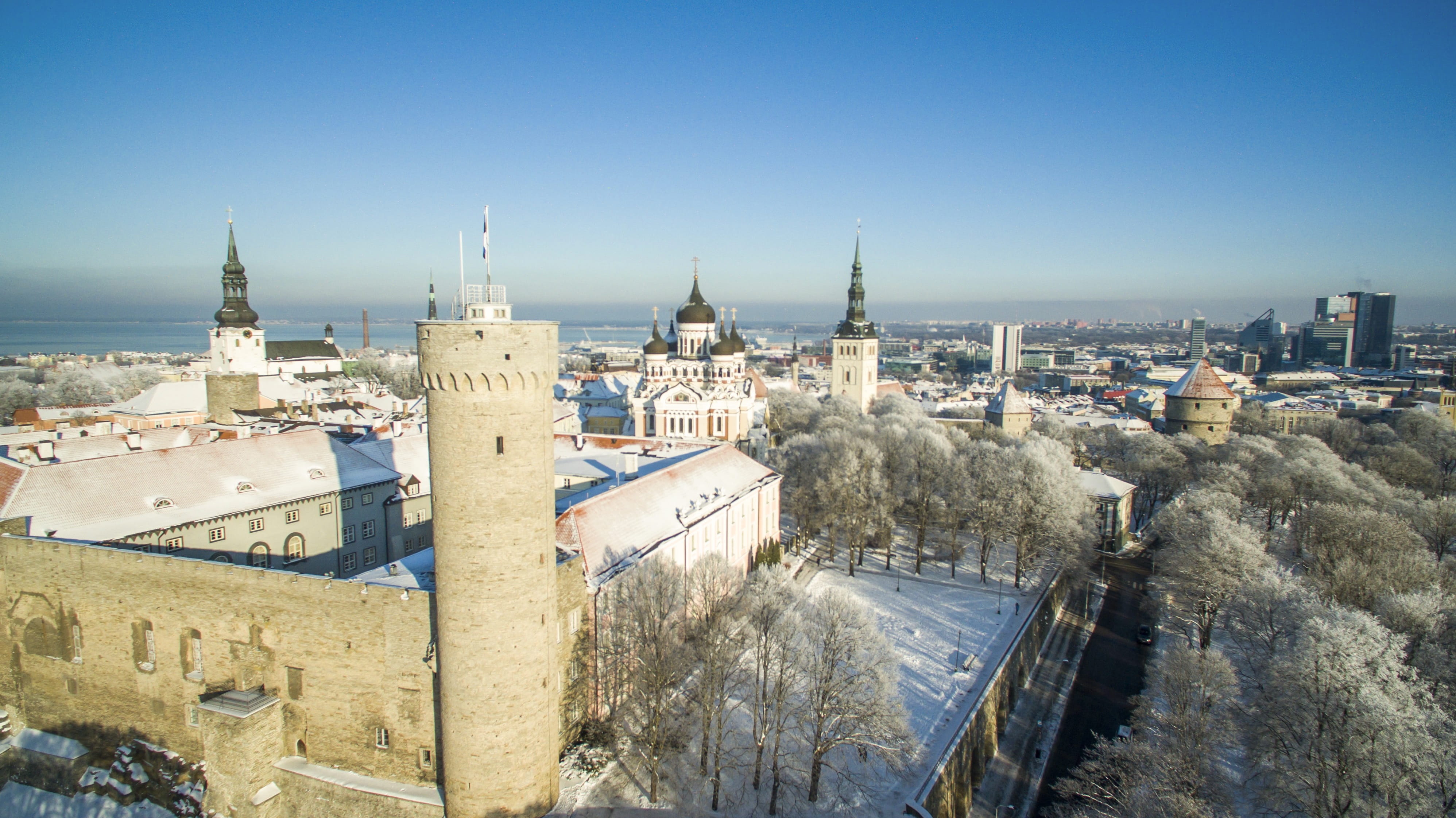 outdoors, tourism, day, high angle view, travel destinations, city, europe, cityscape, estonia, place of worship, clear sky, no people, travel, tower, religion, HD Wallpaper