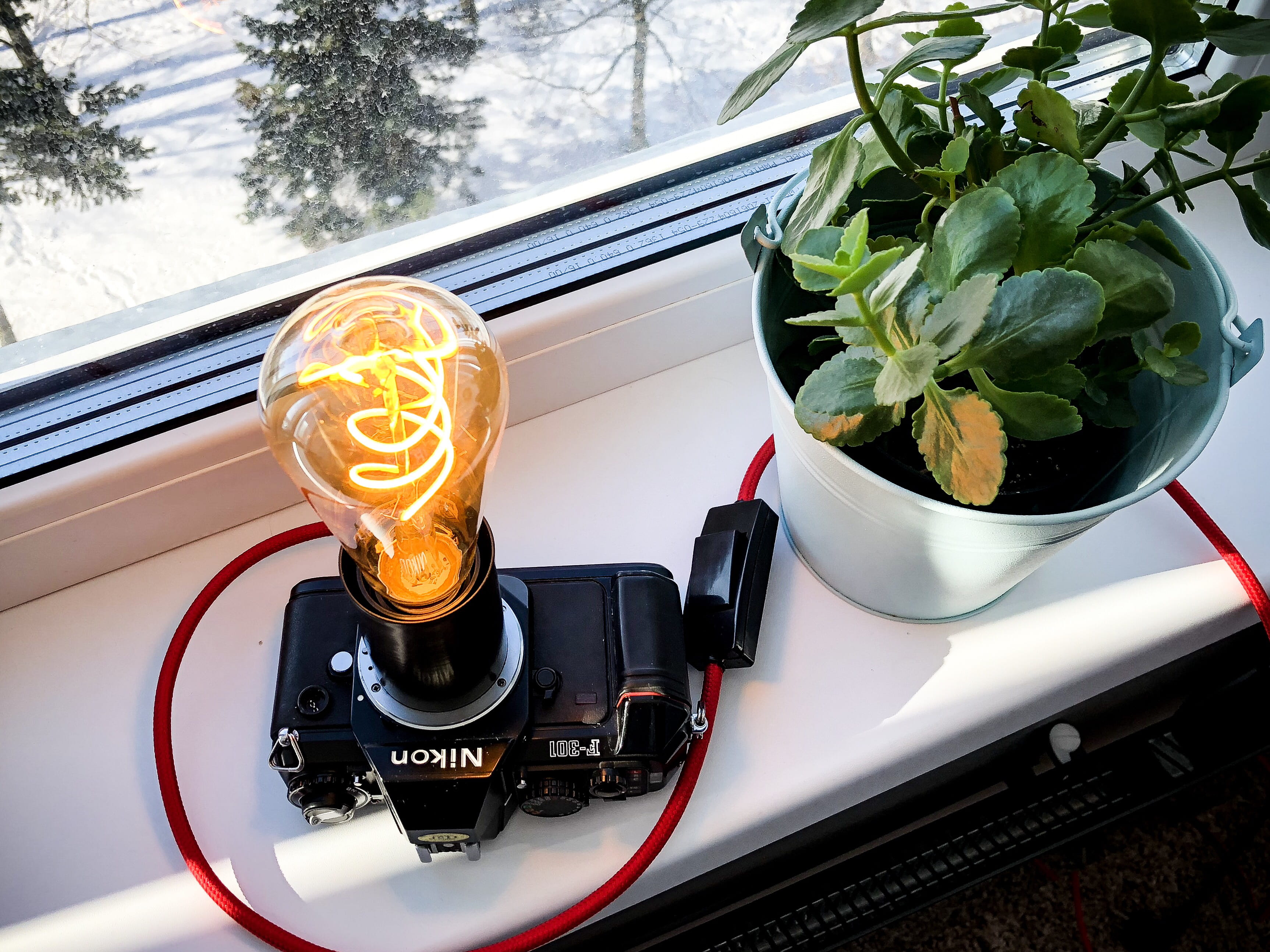 red, camera, white, table, refreshment, freshness, drink, nature, indoors, 2K, window, no people, cord, land vehicle, car, red cord, lamp, close-up, motor vehicle, HD Wallpaper