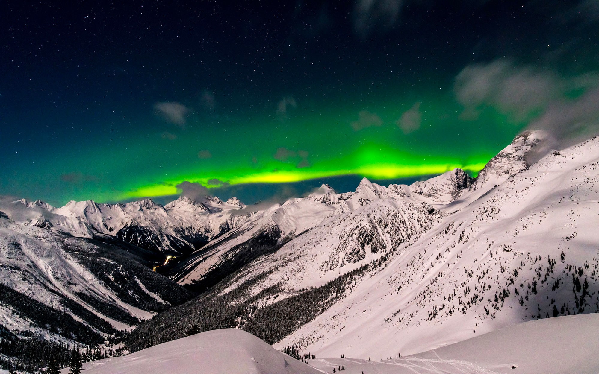 British Columbia, Canada, mountains, aurorae, 1080P, nature, HD Wallpaper
