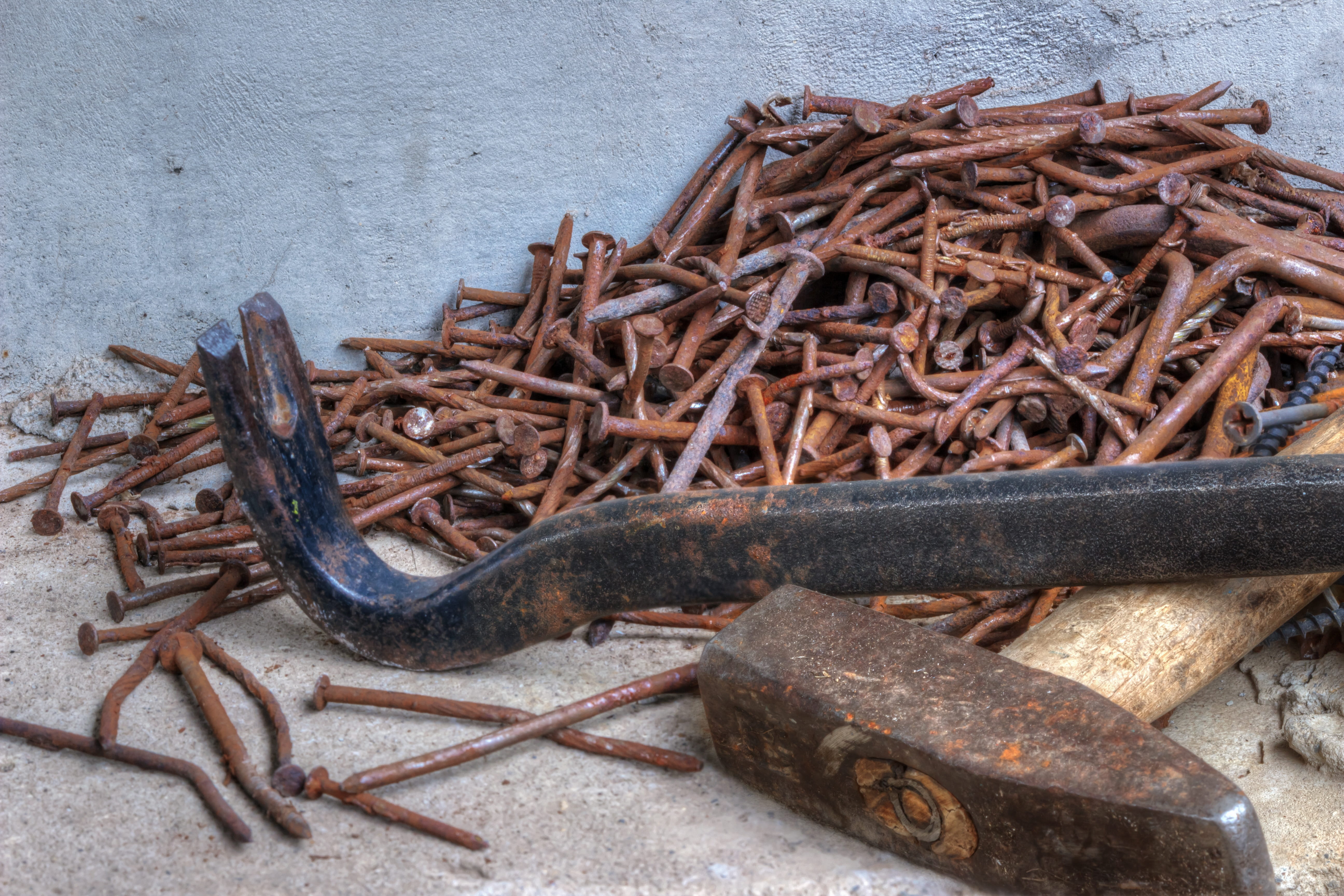 work tool, run-down, treatment, recycling, rusty, day, nails, dismantling, high angle view, 5K, food and drink, old nails, tools, wood - material, craftsman, HD Wallpaper