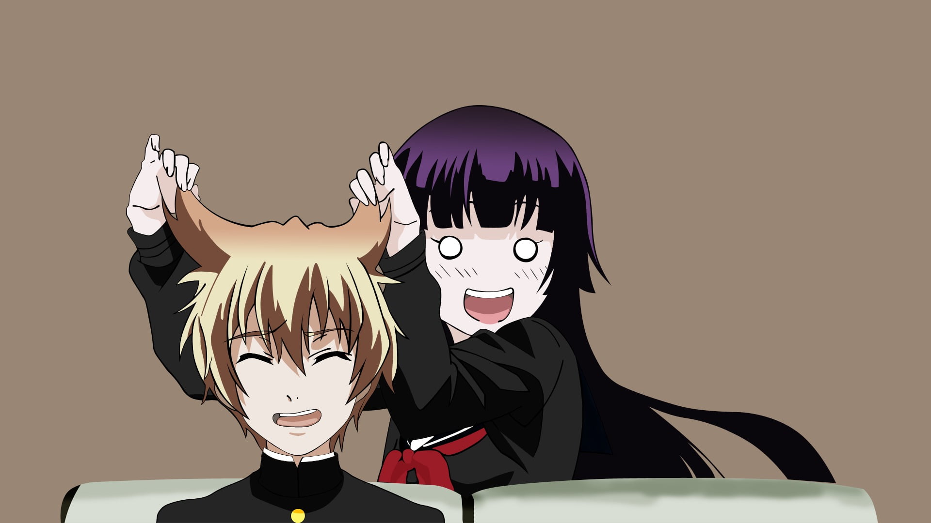 two people, portrait, studio shot, men, dusk, aaiden, adult, spooky, cat, halloween, Niiya Teiichi, indoors, ears, Kanoe Yuuko, mask, 1080P, HD Wallpaper